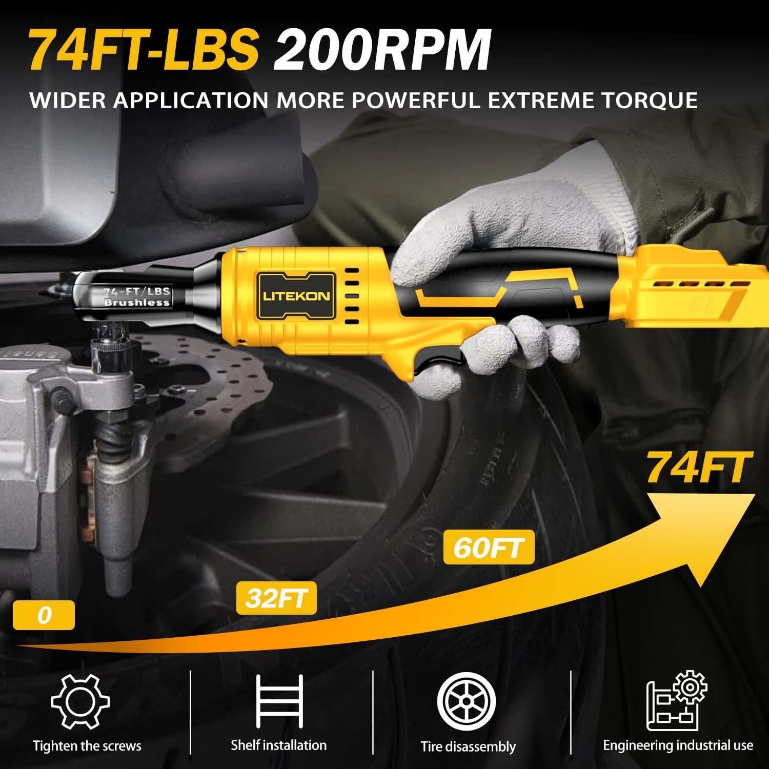 Llave de Trinquete Inalámbrica LITEKON 20V 100.6 Nm 38.1 cm