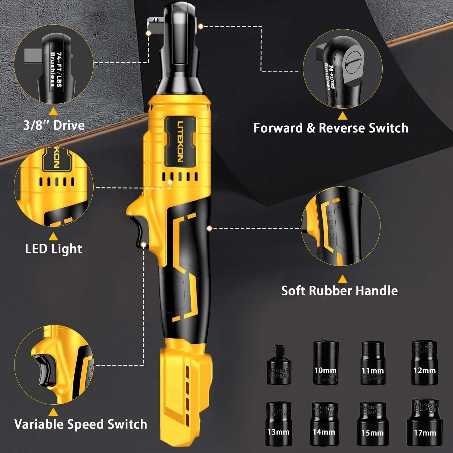 Llave de Trinquete Inalámbrica LITEKON 20V 100.6 Nm 38.1 cm