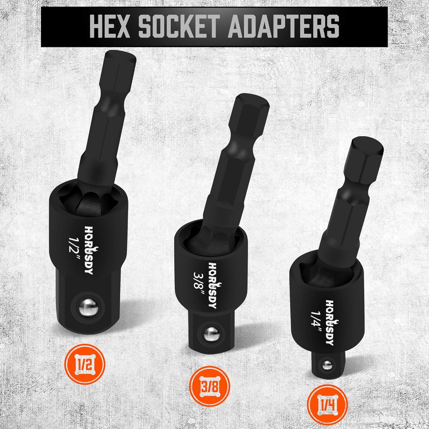 Juego de Adaptadores de Enchufe HORUSDY 9 Piezas 1/4" 3/8" 1/2"