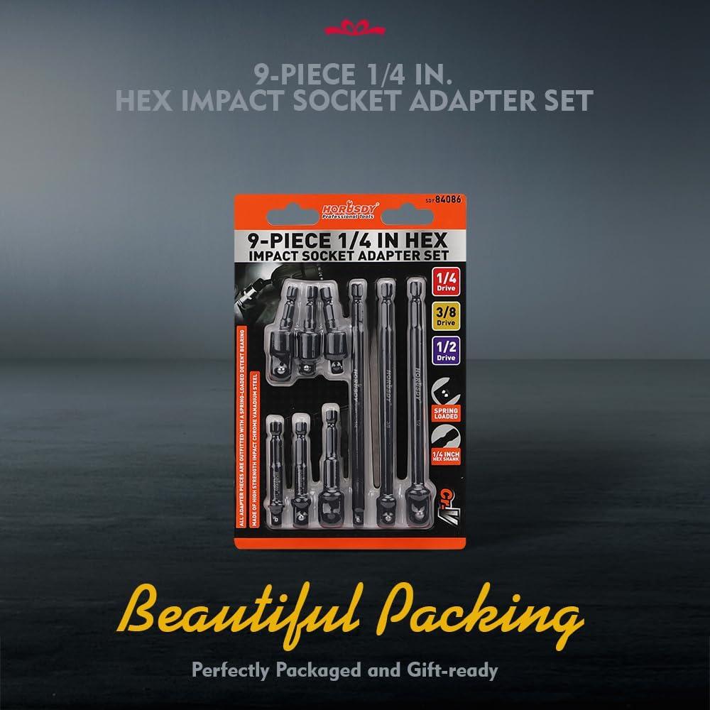 Juego de Adaptadores de Enchufe HORUSDY 9 Piezas 1/4" 3/8" 1/2"