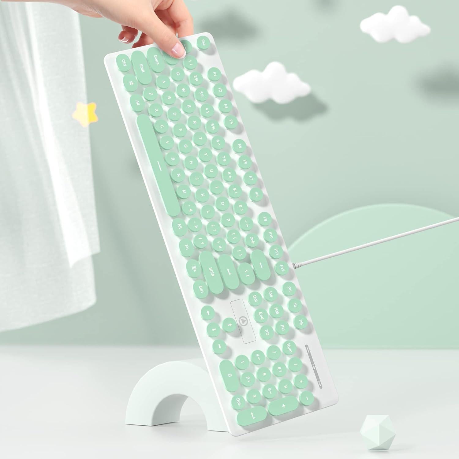 Teclado de máquina de escribir FS SHOP 104 teclas LED verde