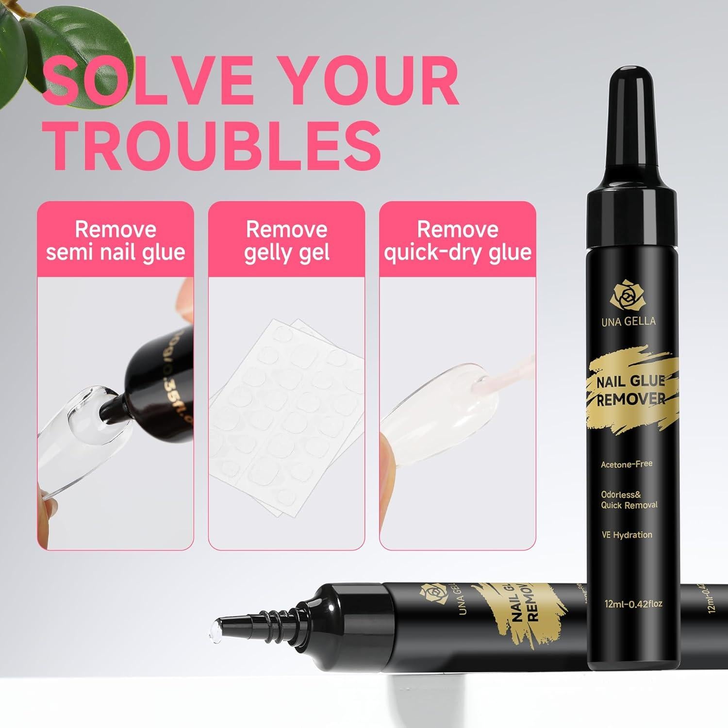 Removedor de Pegamento para Uñas UNA GELLA 12ml x2 - Sin Acetona