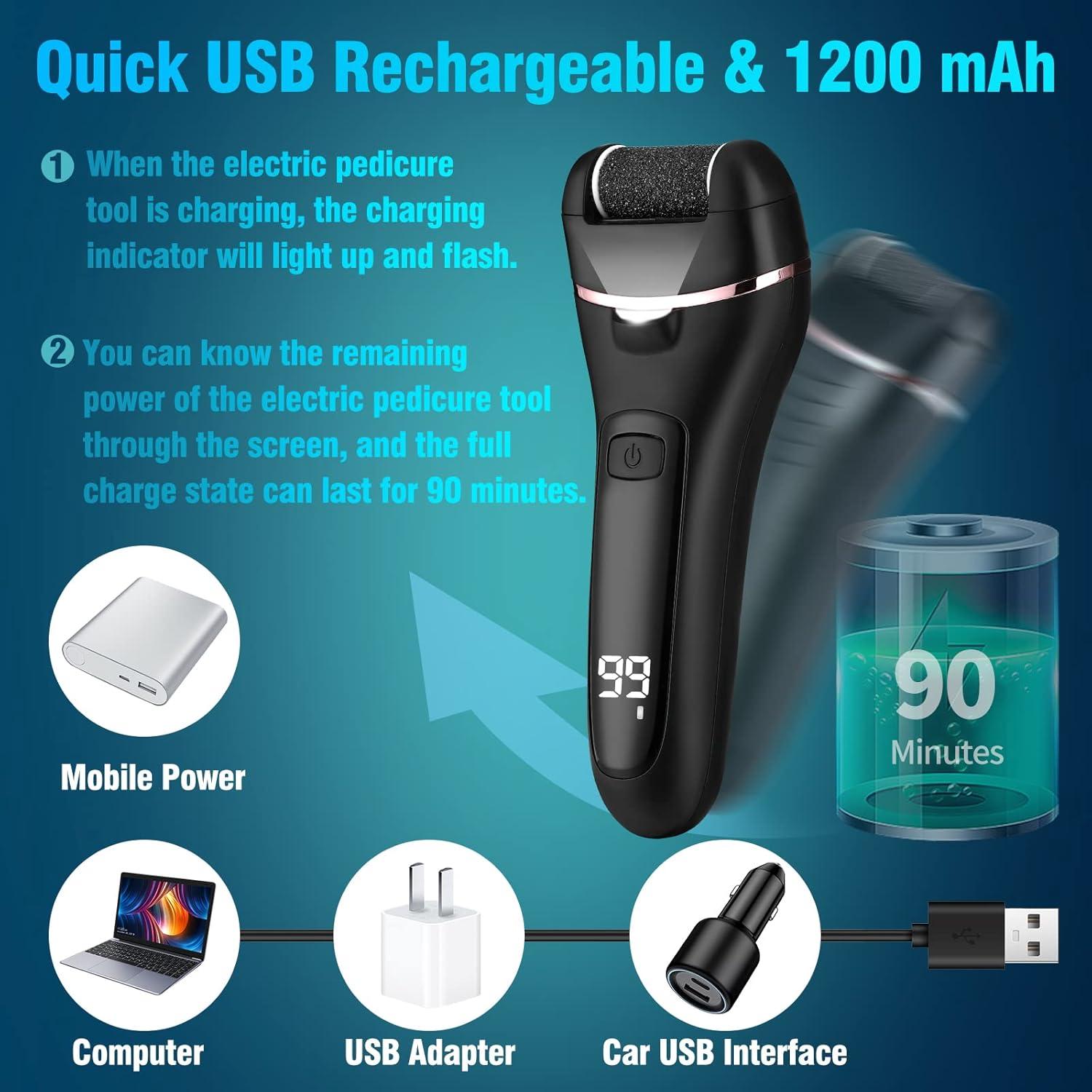 Lima Eléctrica Wetisedg para Pies Recargable con 3 Rodillos