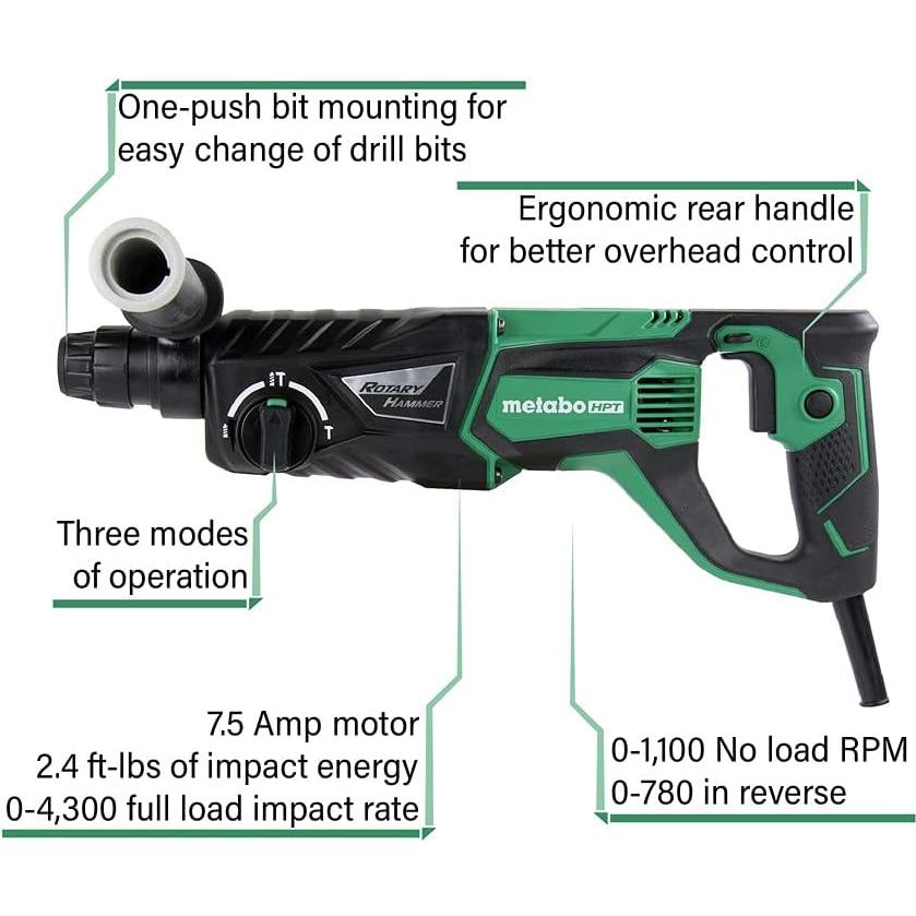 Martillo Rotativo Metabo HPT DH26PF 25.4 mm 7.5A Velocidad Variable
