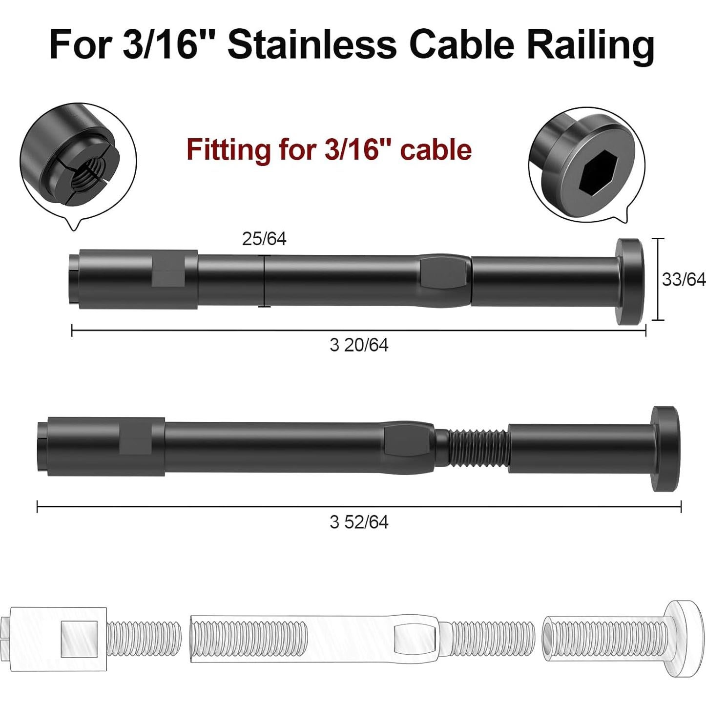 BLIKA Kit de Barandilla de Cable Invisible 20 Pzas 3/16" Acero Inoxidable