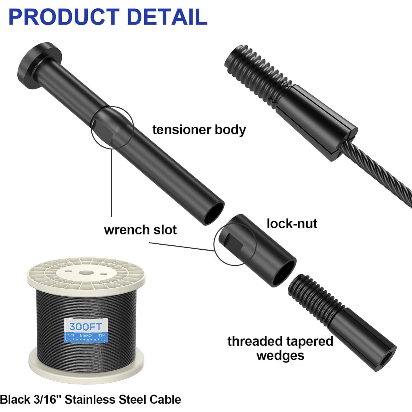 BLIKA Kit de Barandilla de Cable Invisible 20 Pzas 3/16" Acero Inoxidable