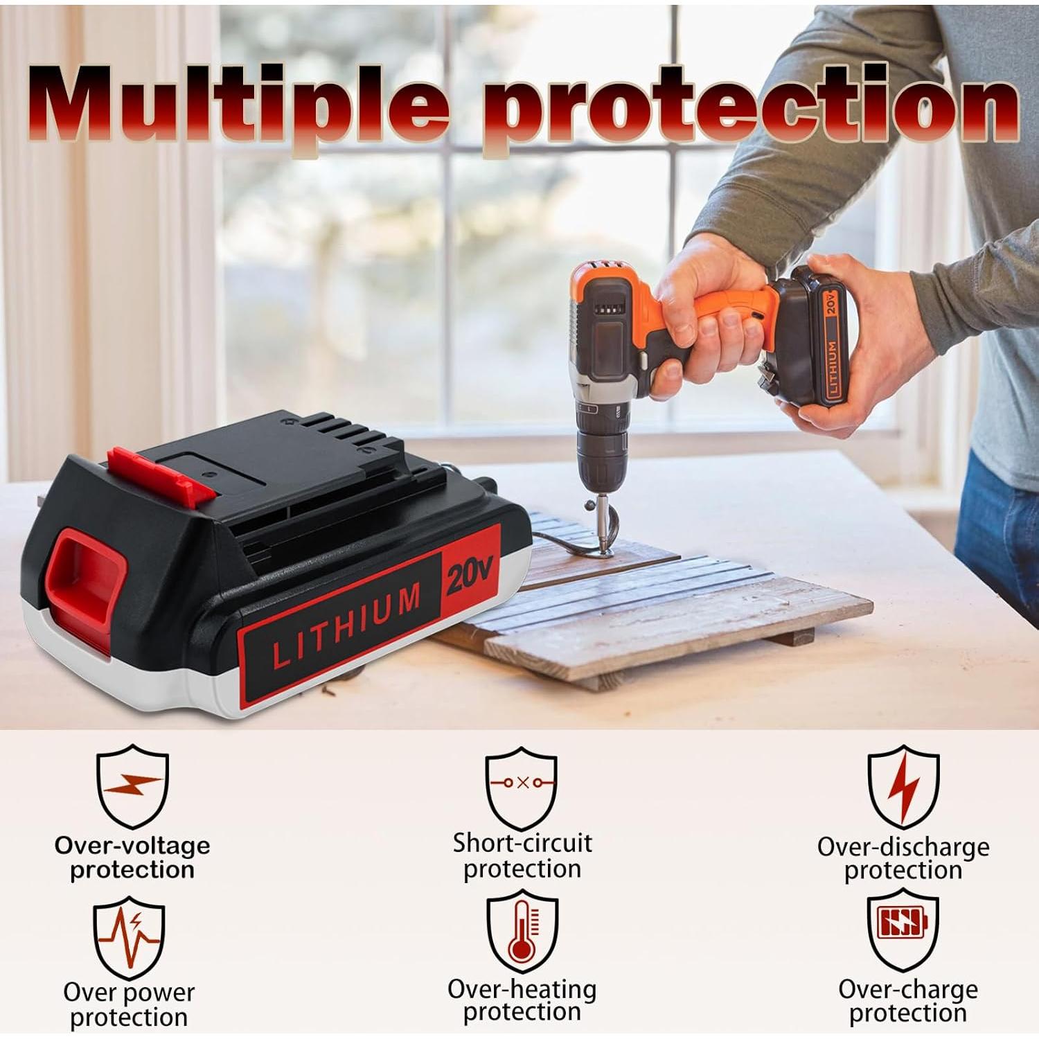 Paquete de 2 Baterías de Litio 20V 4.0Ah Bmcot para Black & Decker