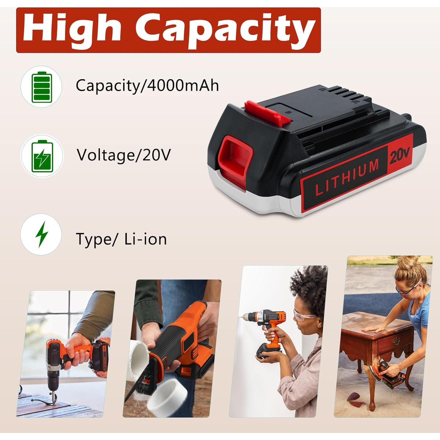 Paquete de 2 Baterías de Litio 20V 4.0Ah Bmcot para Black & Decker