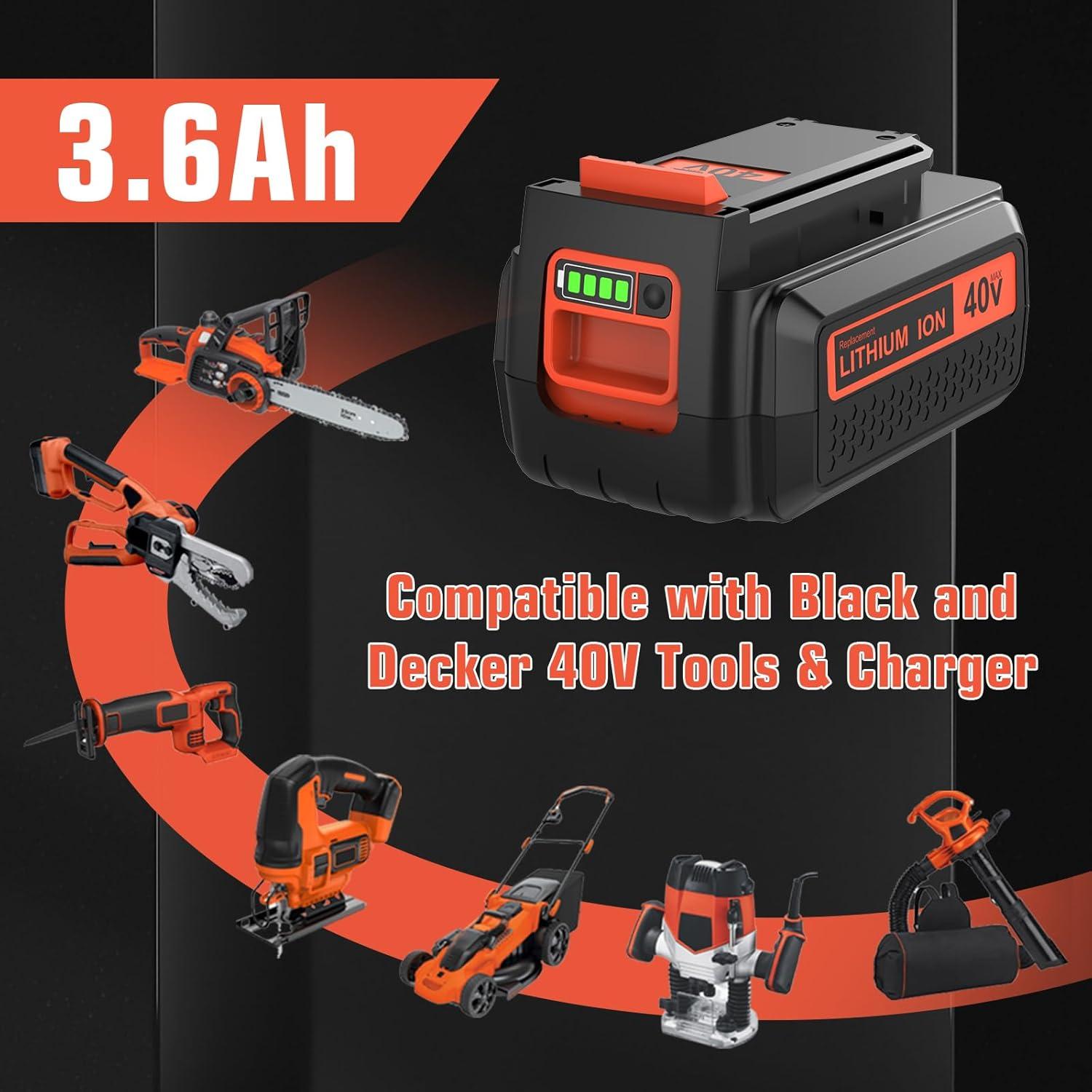 2 Baterías de Ión de Litio 40V 3600mAh Reemplazo Black & Decker