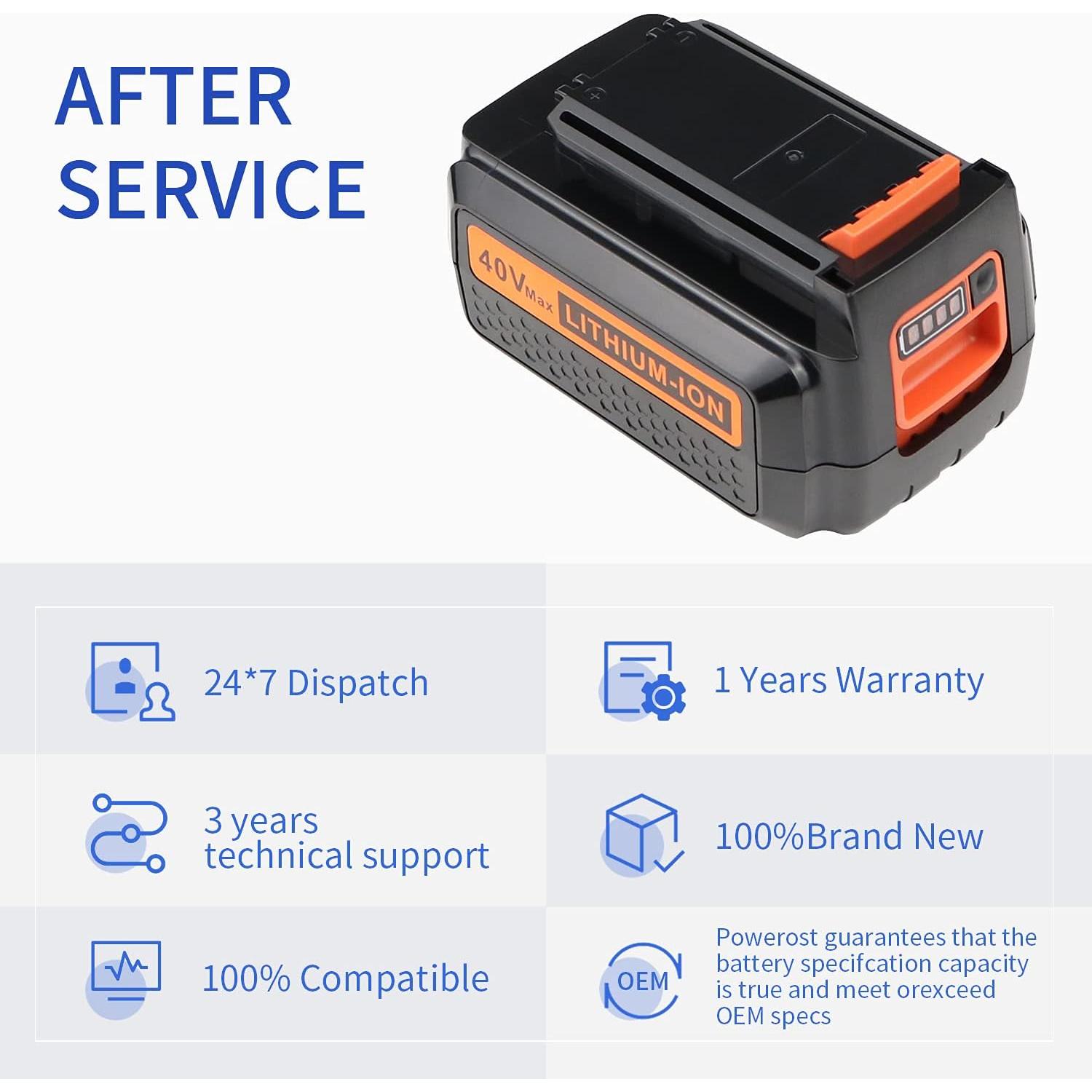 Batería de Litio 40V Powerost LBX2040 Reemplazo Black & Decker