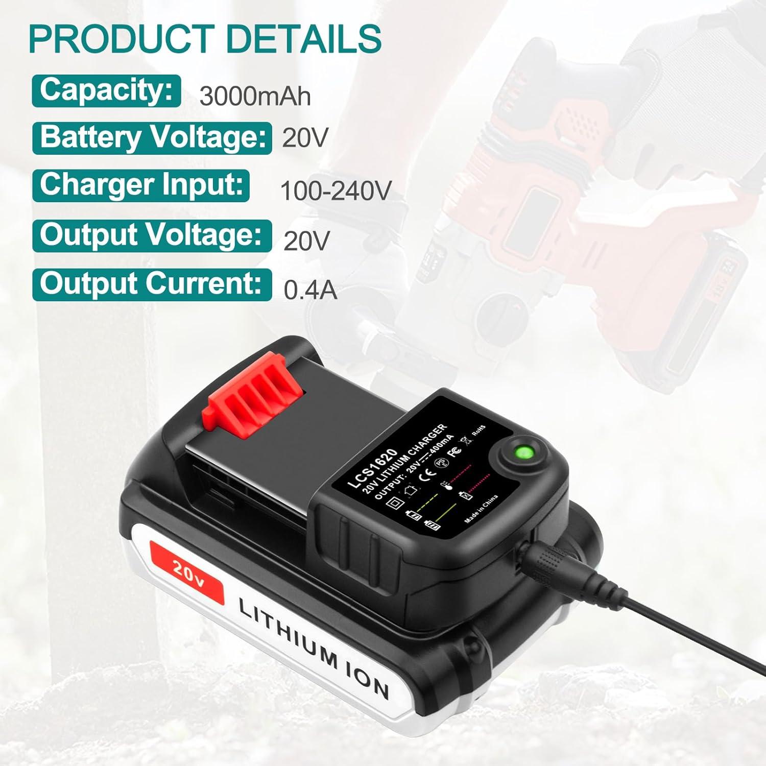 Batería de Litio 20V ADVTRONICS + Cargador Compatible Black+Decker