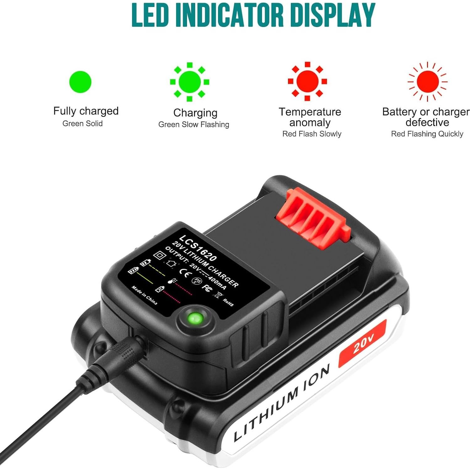 Batería de Litio 20V ADVTRONICS + Cargador Compatible Black+Decker