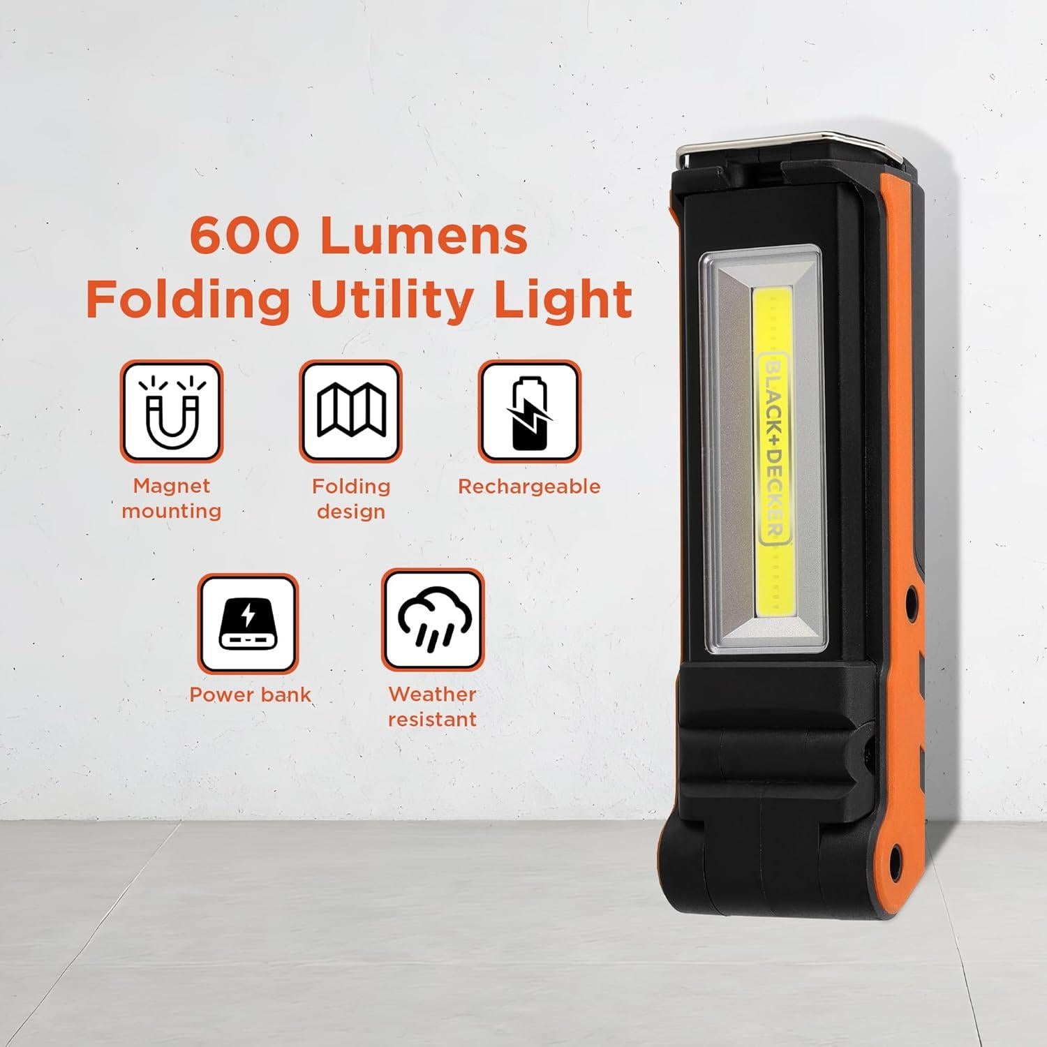 Luz Utilitaria Plegable BLACK+DECKER 600LM Recargable USB