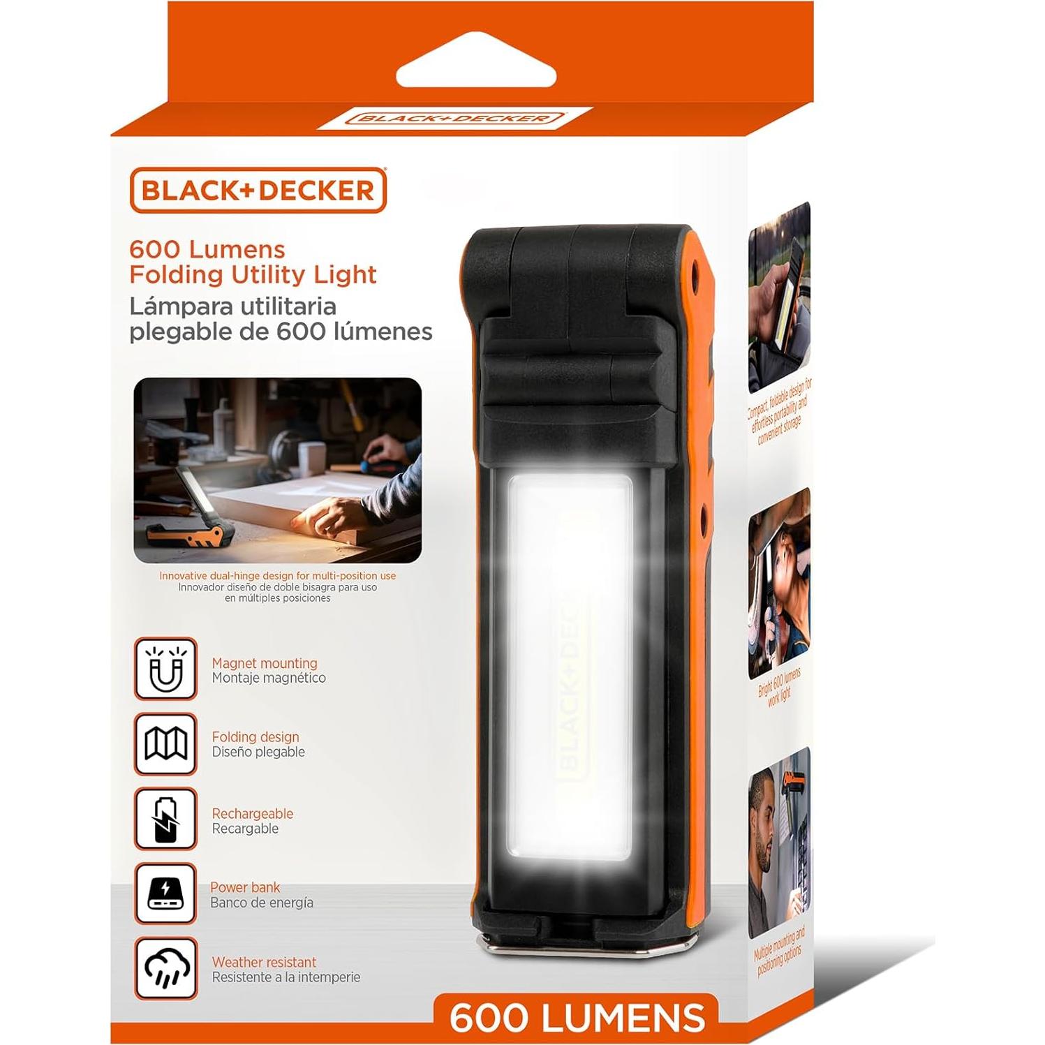 Luz Utilitaria Plegable BLACK+DECKER 600LM Recargable USB