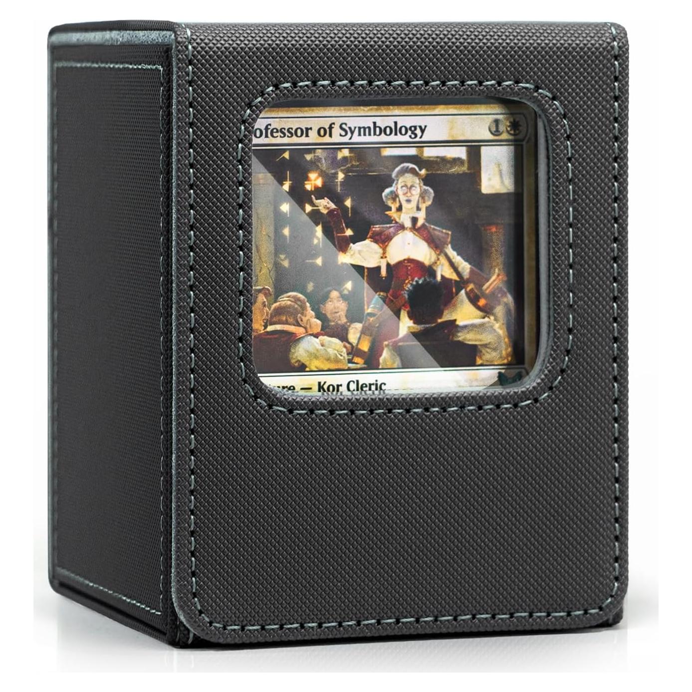 Caja de Deck Venssu para Cartas TCG con Ventana Frontal - Negro y Gris