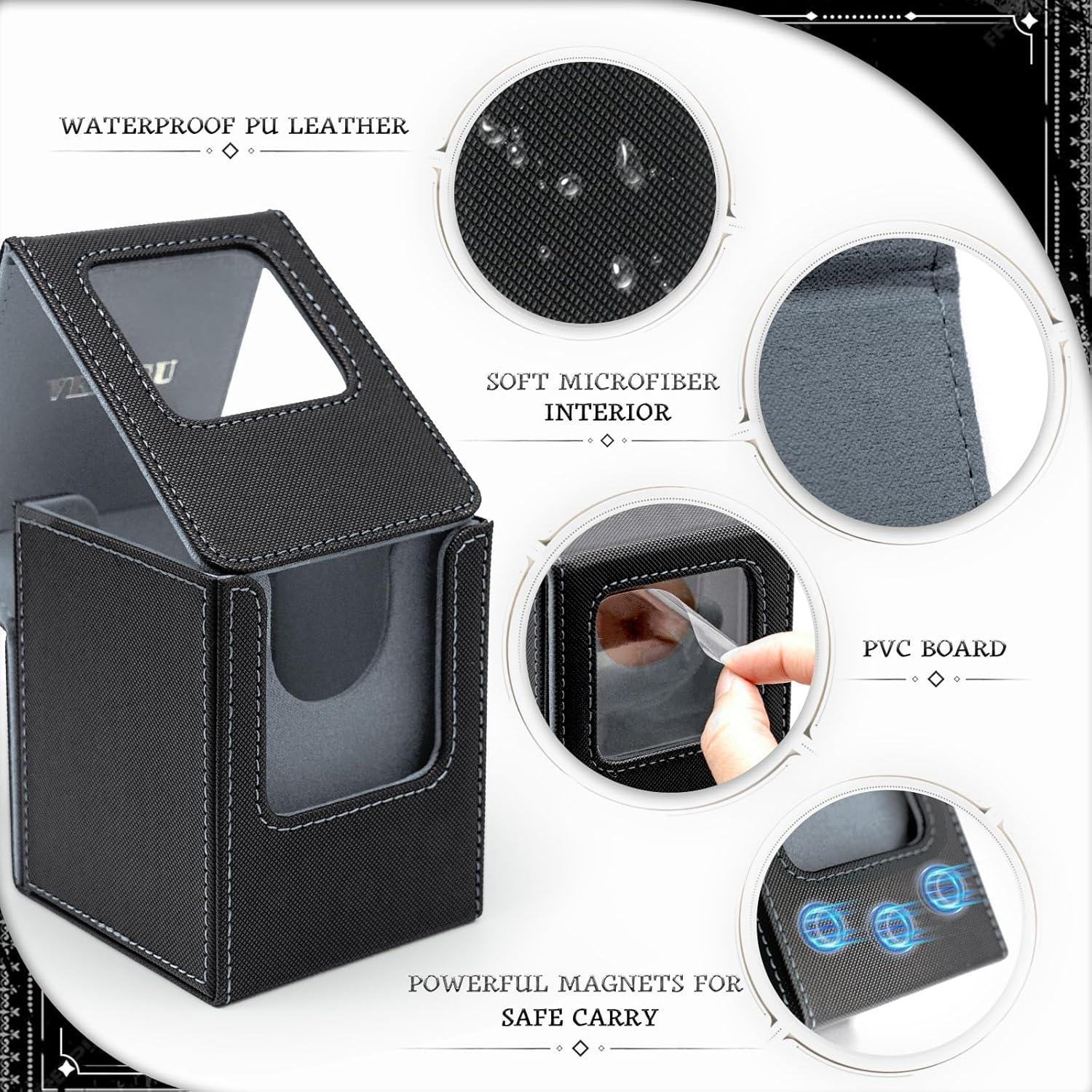 Caja de Deck Venssu para Cartas TCG con Ventana Frontal - Negro y Gris