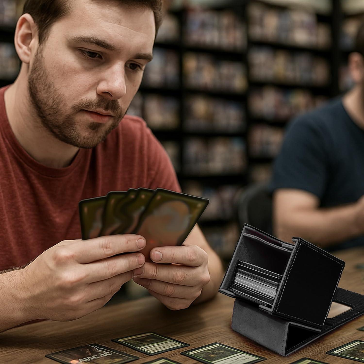 Caja de Deck Venssu para Cartas TCG con Ventana Frontal - Negro y Gris