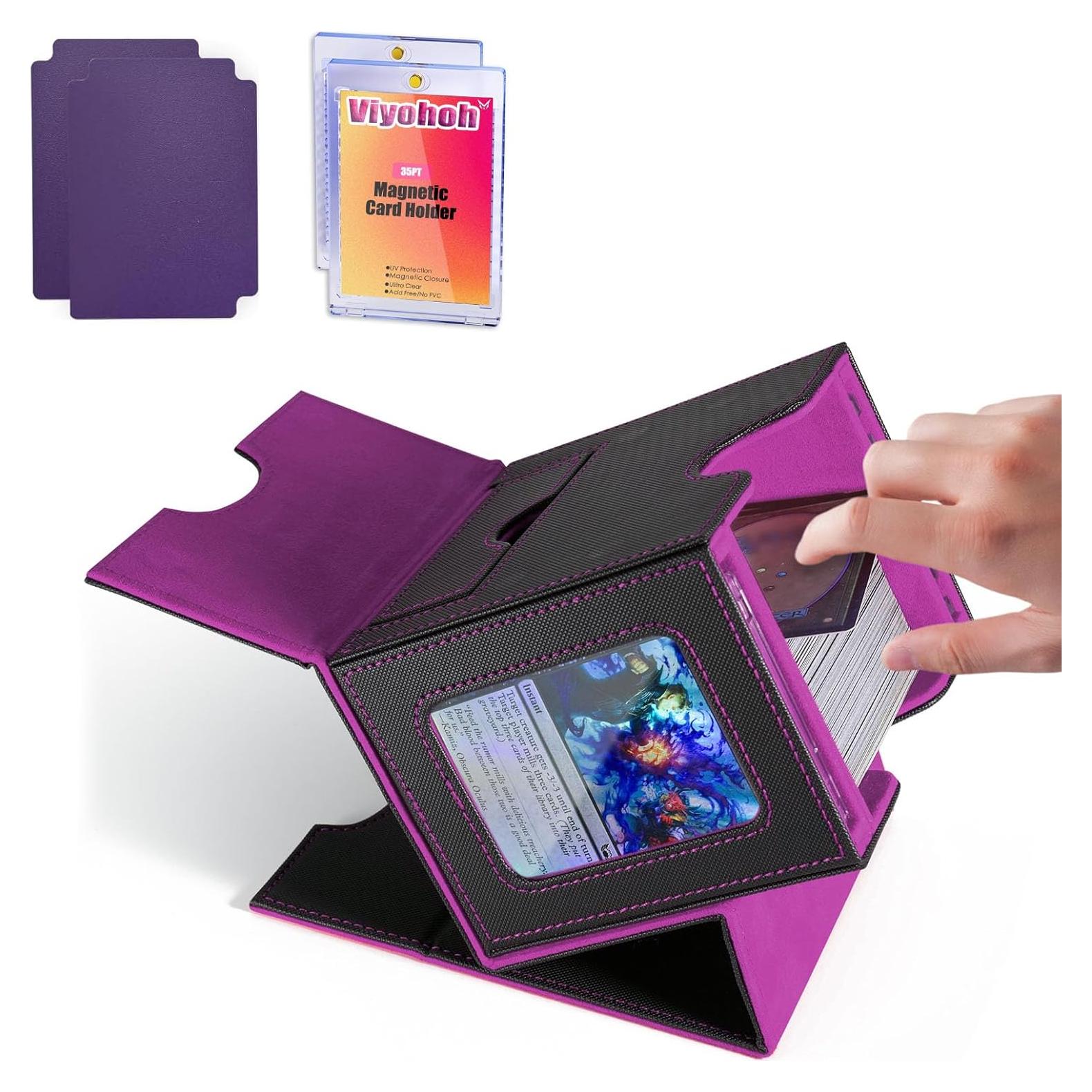 Caja de Barajas Viyohoh para MTG - 100 Cartas Dobladas, Negro y Púrpura