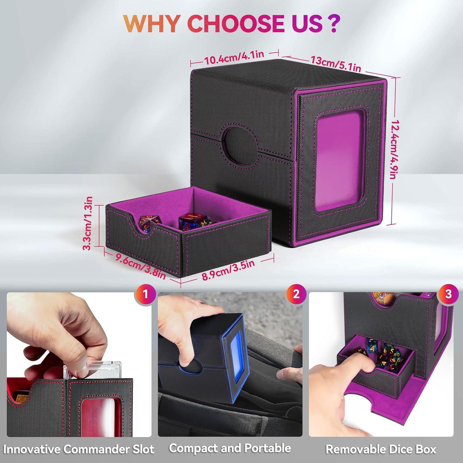 Caja de Barajas Viyohoh para MTG - 100 Cartas Dobladas, Negro y Púrpura