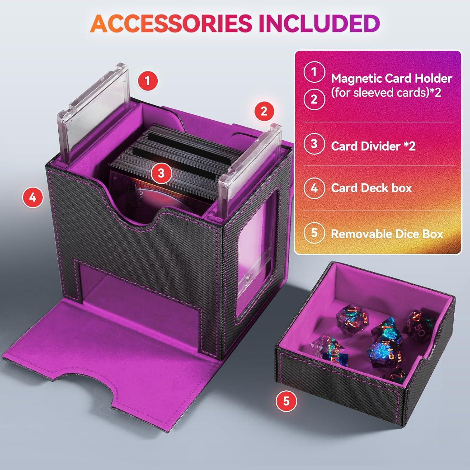 Caja de Barajas Viyohoh para MTG - 100 Cartas Dobladas, Negro y Púrpura