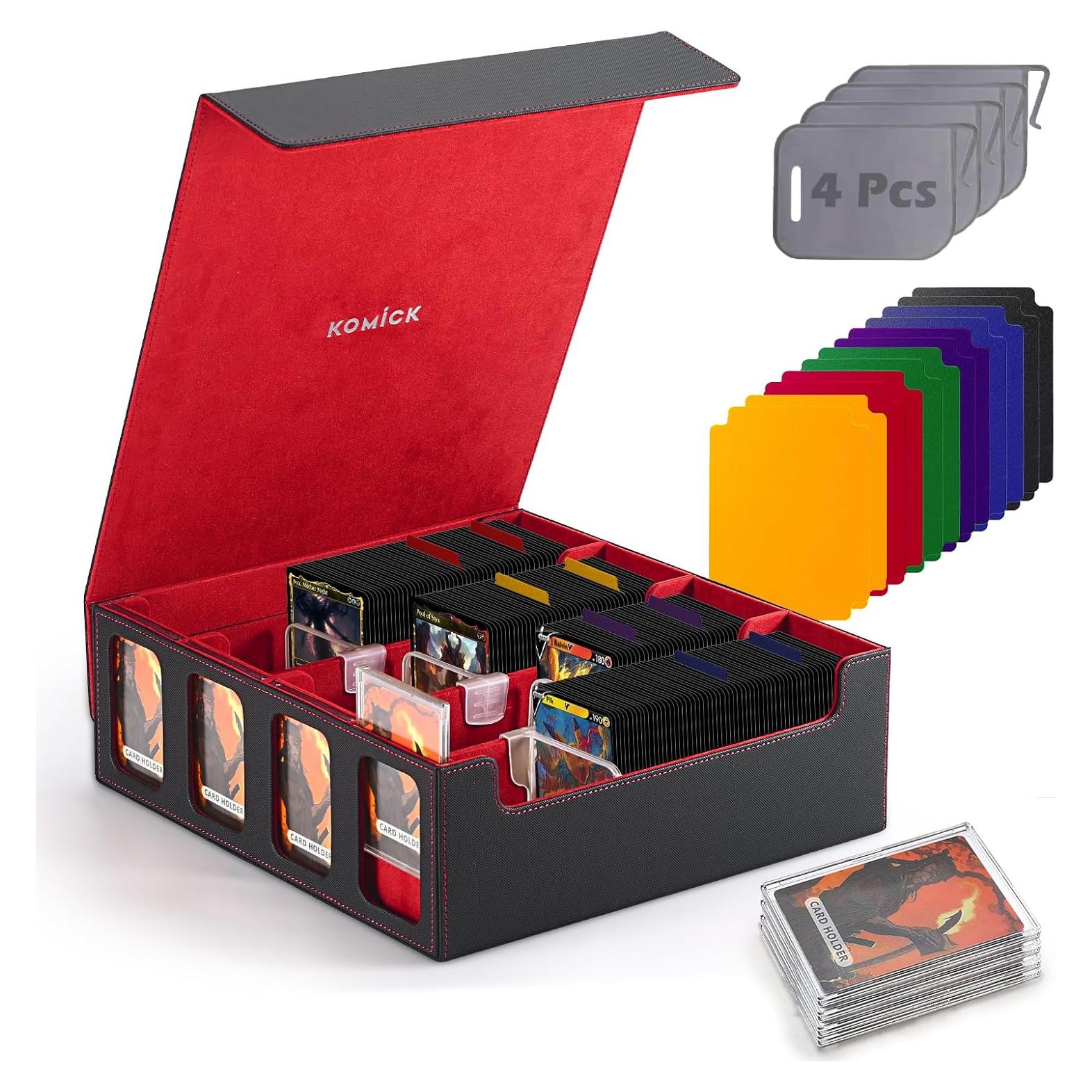 Caja de Almacenamiento de Cartas Komick 4 Filas PU Cuero Negro/Rojo