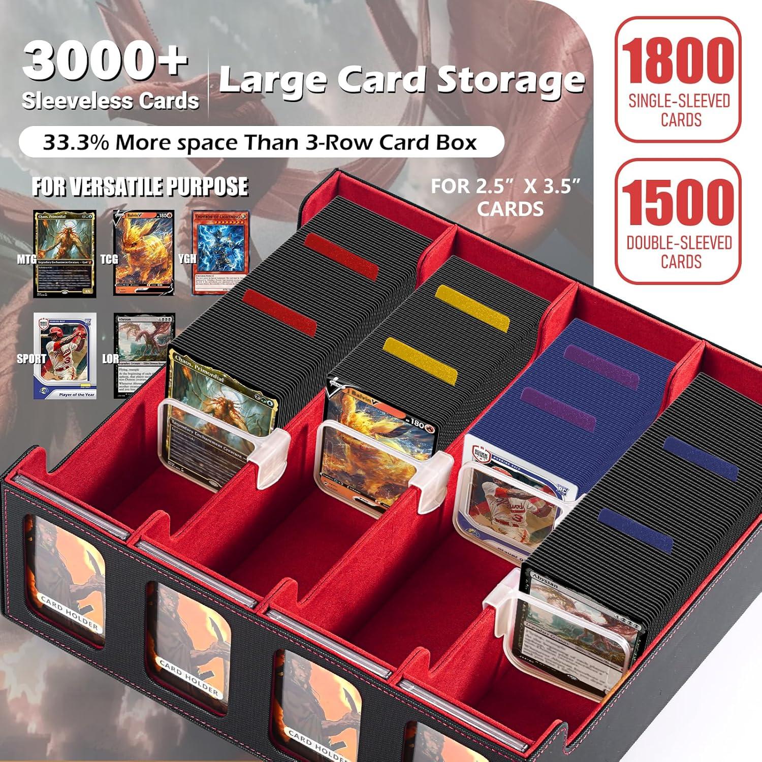 Caja de Almacenamiento de Cartas Komick 4 Filas PU Cuero Negro/Rojo