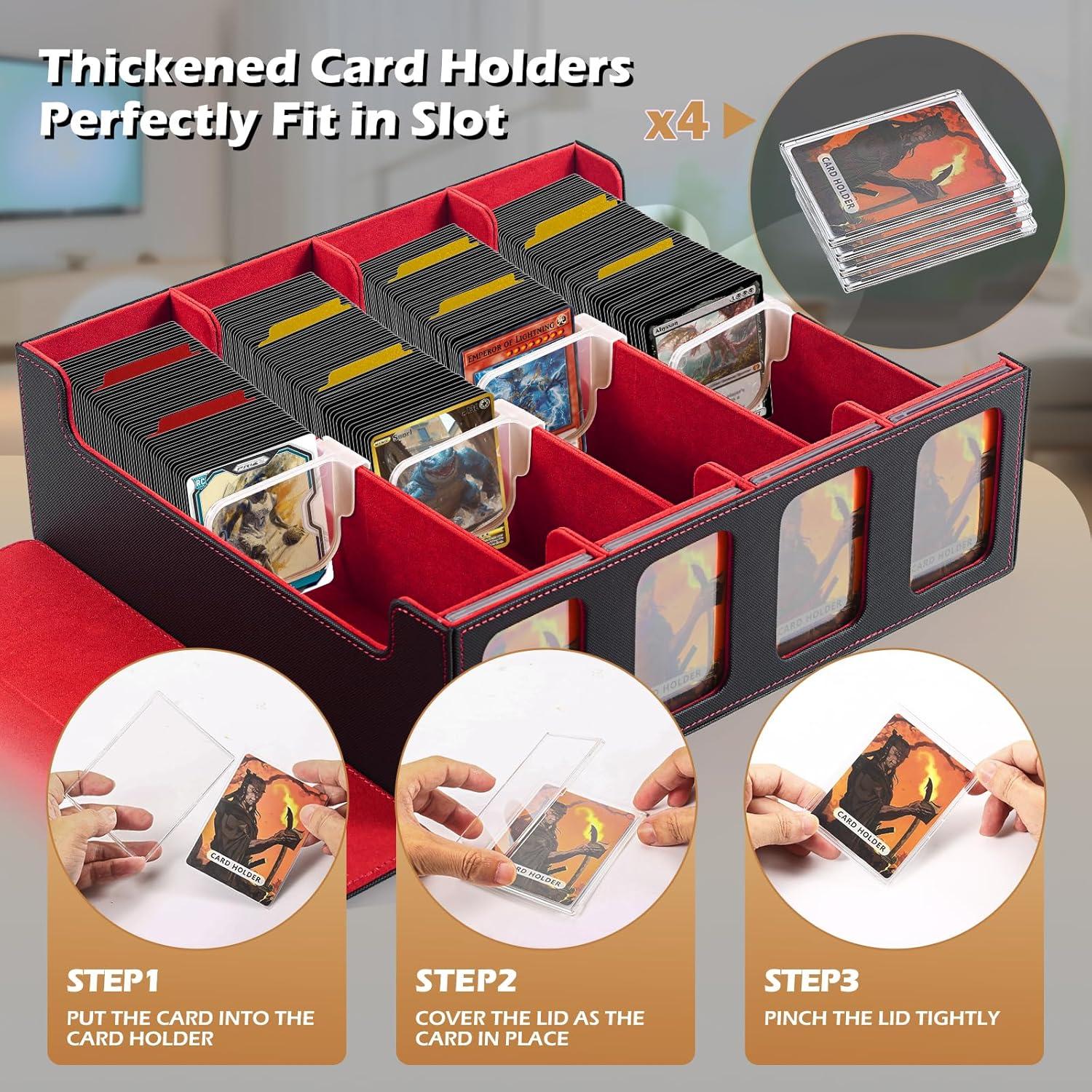 Caja de Almacenamiento de Cartas Komick 4 Filas PU Cuero Negro/Rojo