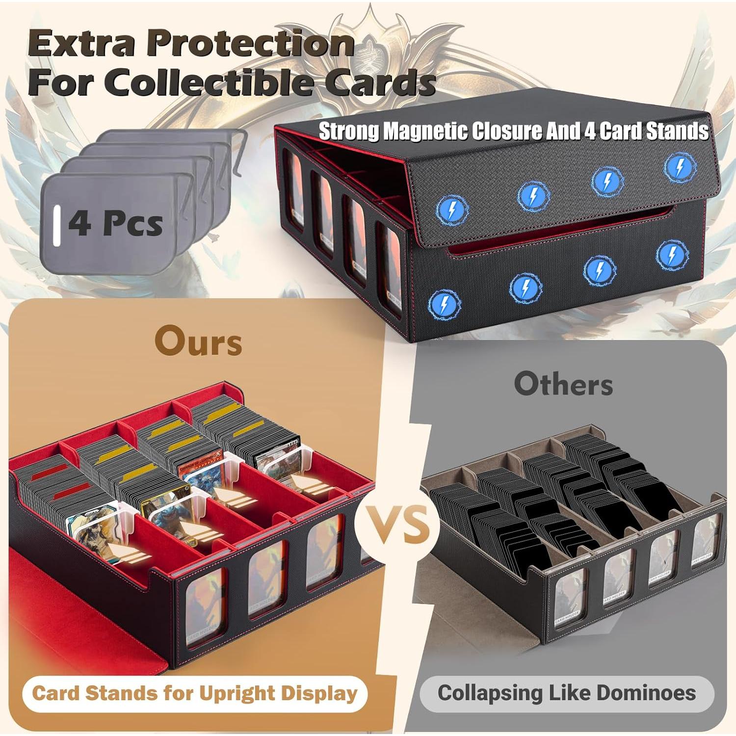 Caja de Almacenamiento de Cartas Komick 4 Filas PU Cuero Negro/Rojo