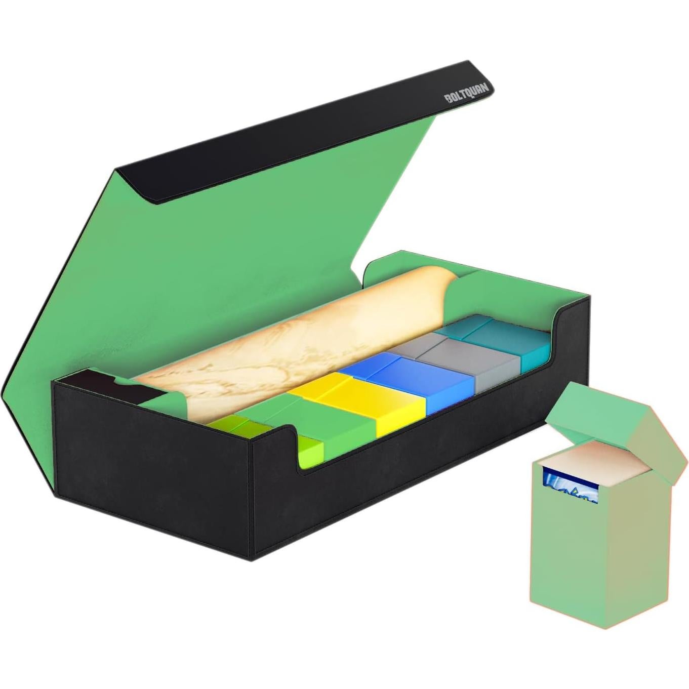 Caja de Almacenamiento de Cartas Boltquan - 550+ Cartas - Negro-Verde