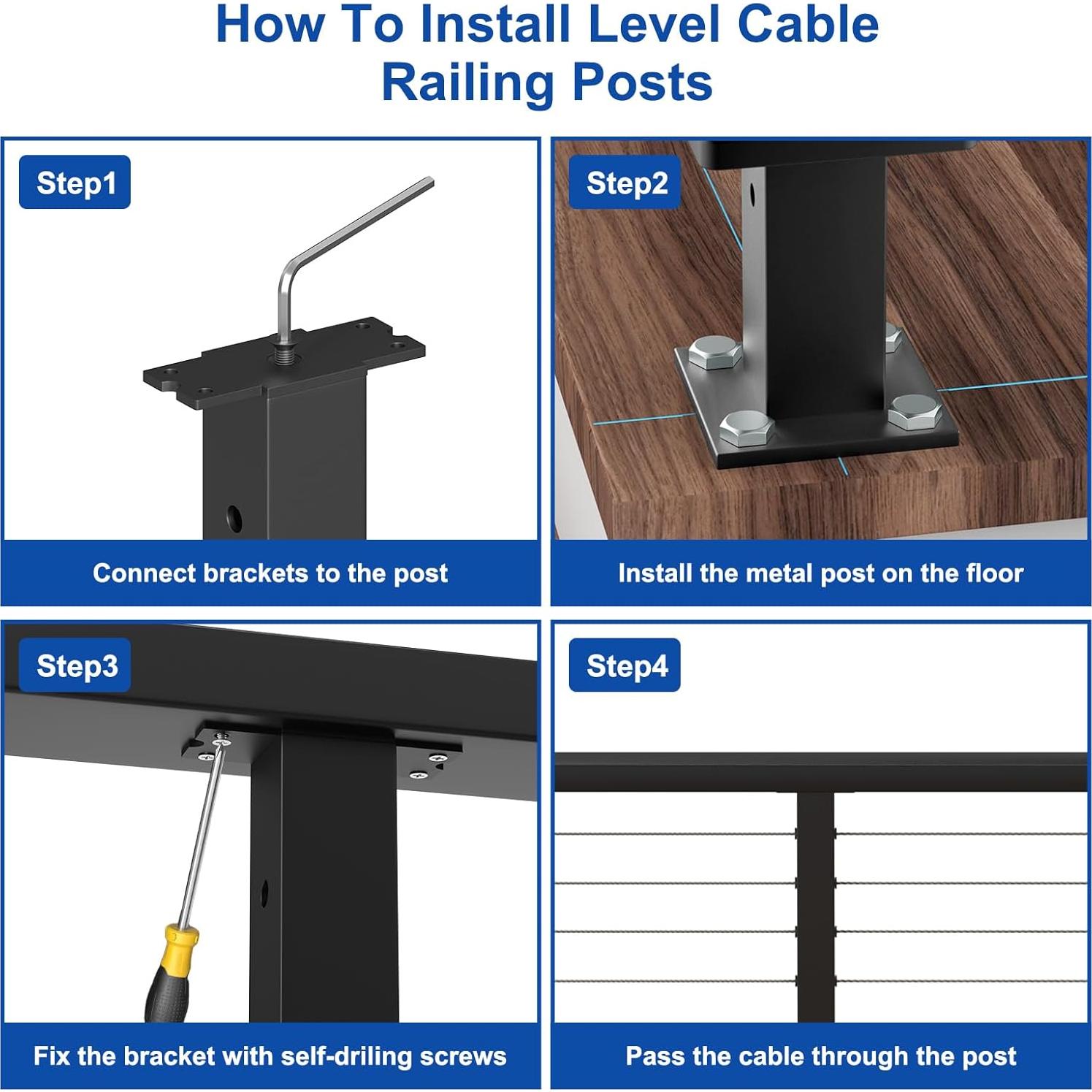 Kit de Barandilla de Cable BLIKA 4 Postes 35" Acero Inoxidable