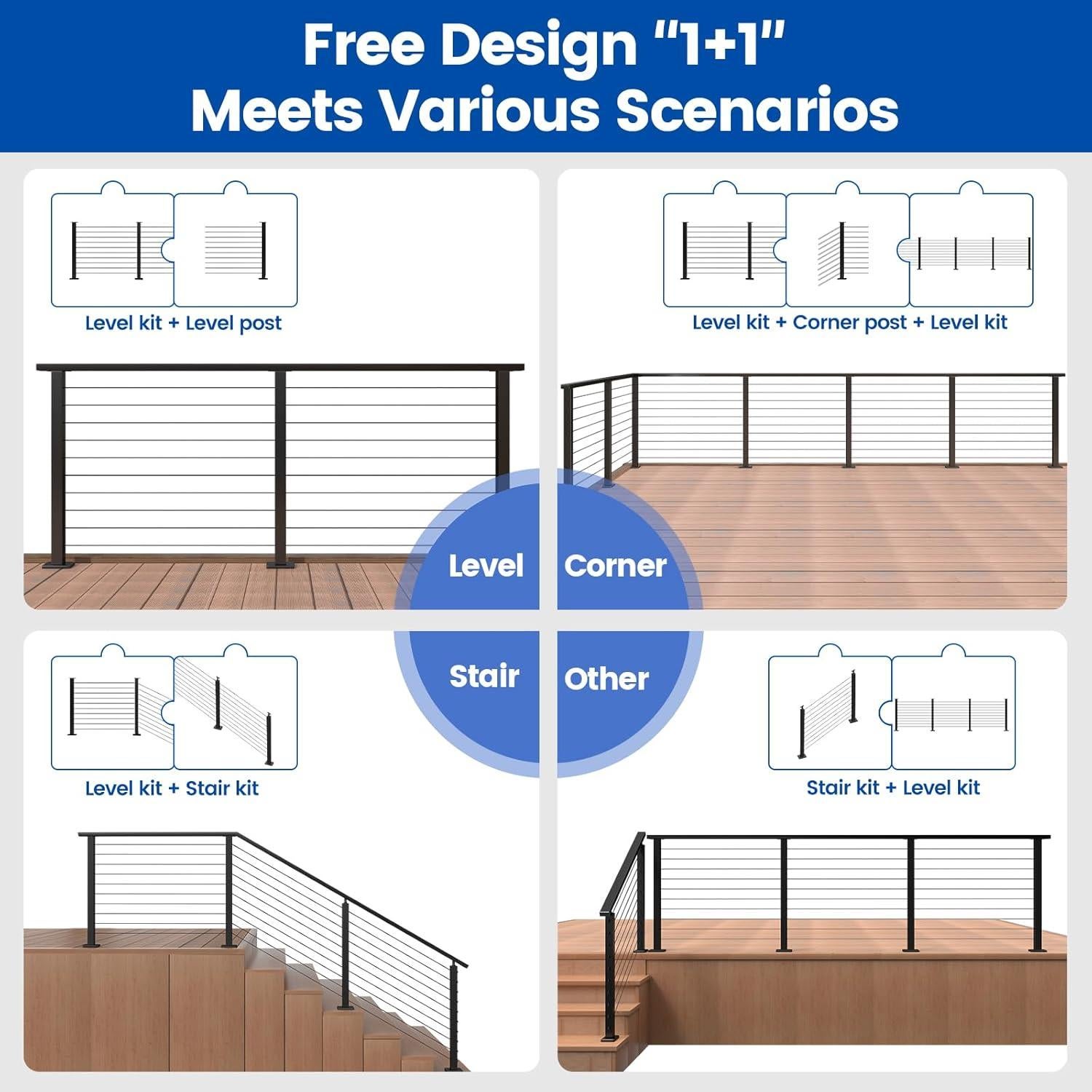 Kit de Barandilla de Cable Muzata Modular 5-10 pies 36"