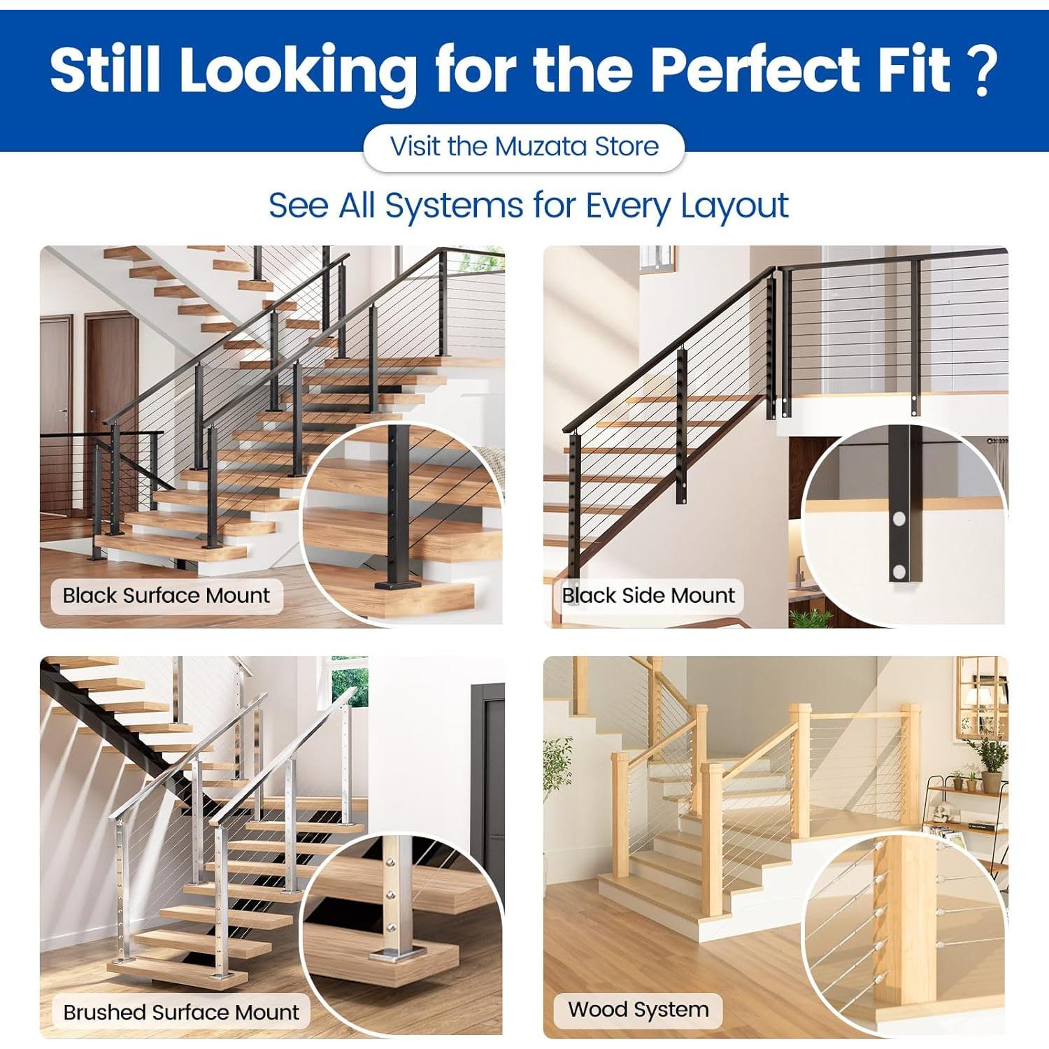 Kit de Barandilla de Cable Muzata Modular 5-10 pies 36"