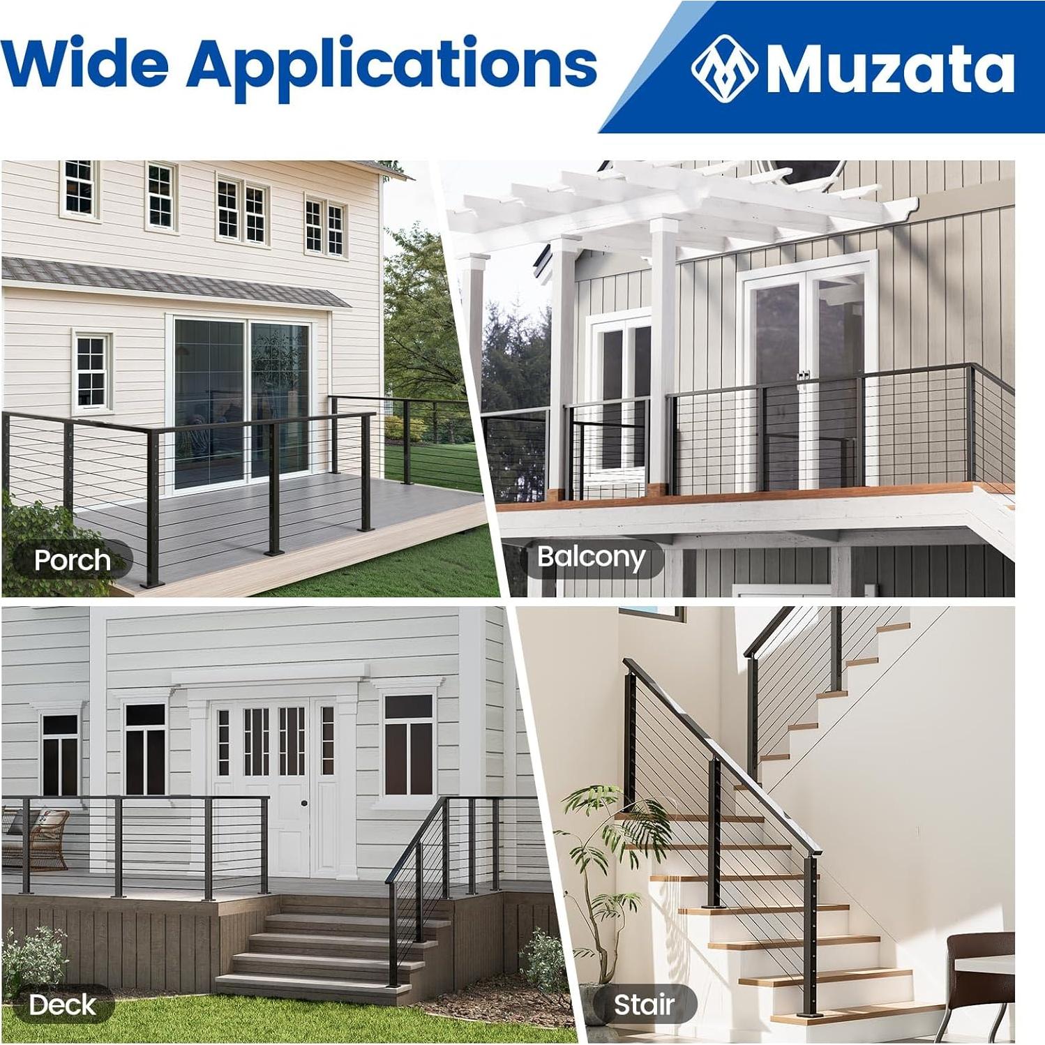 Kit de Barandilla de Cable Muzata Modular 5-10 pies 36"