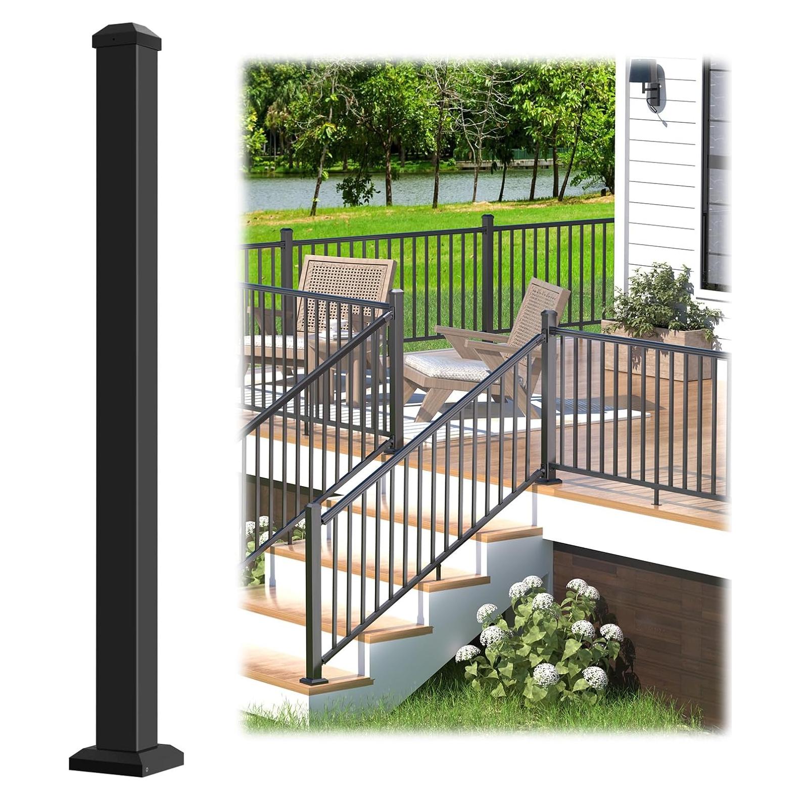 Poste de Barandilla de Aluminio Egadis 99.1 cm Negro Texturizado