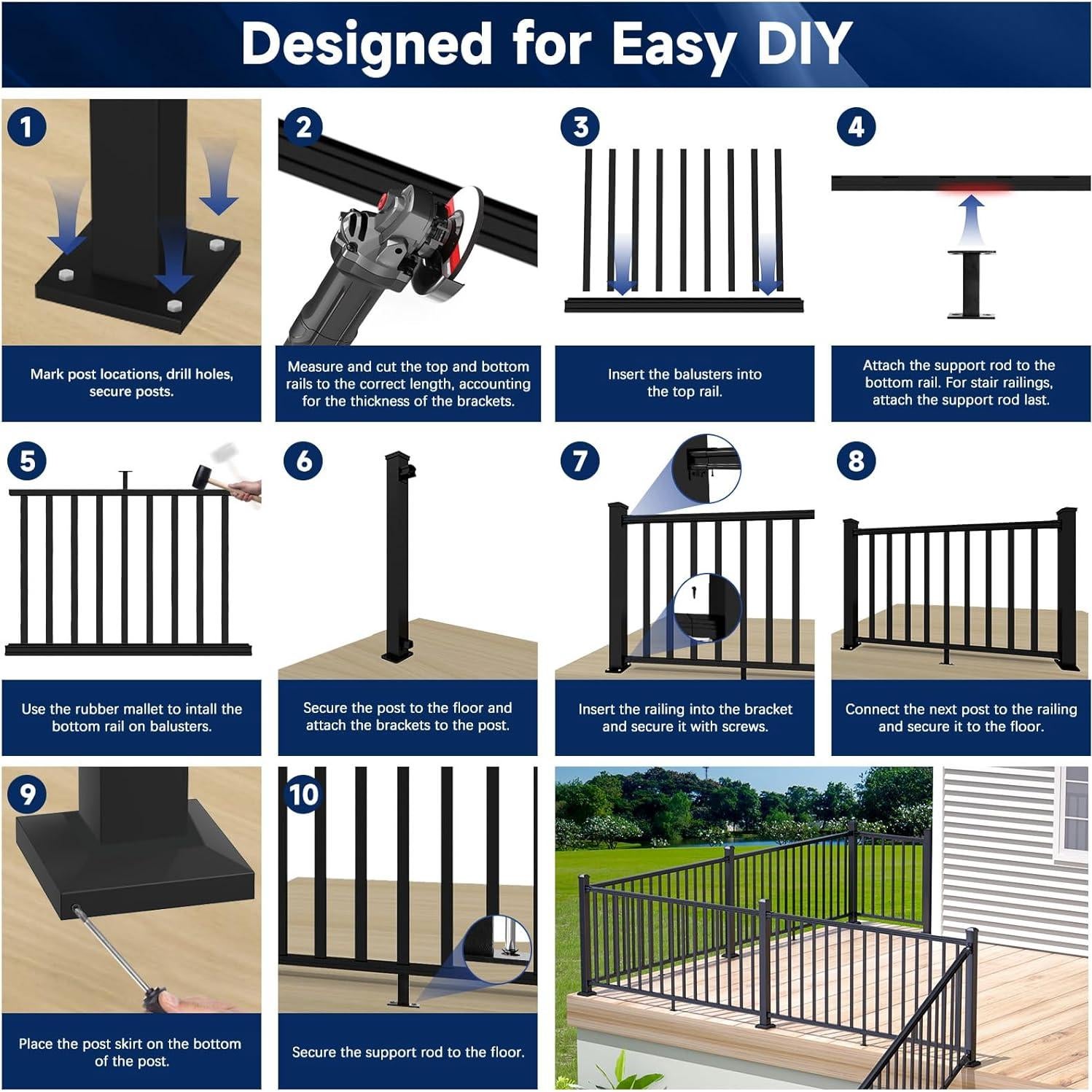 Poste de Barandilla de Aluminio Egadis 99.1 cm Negro Texturizado