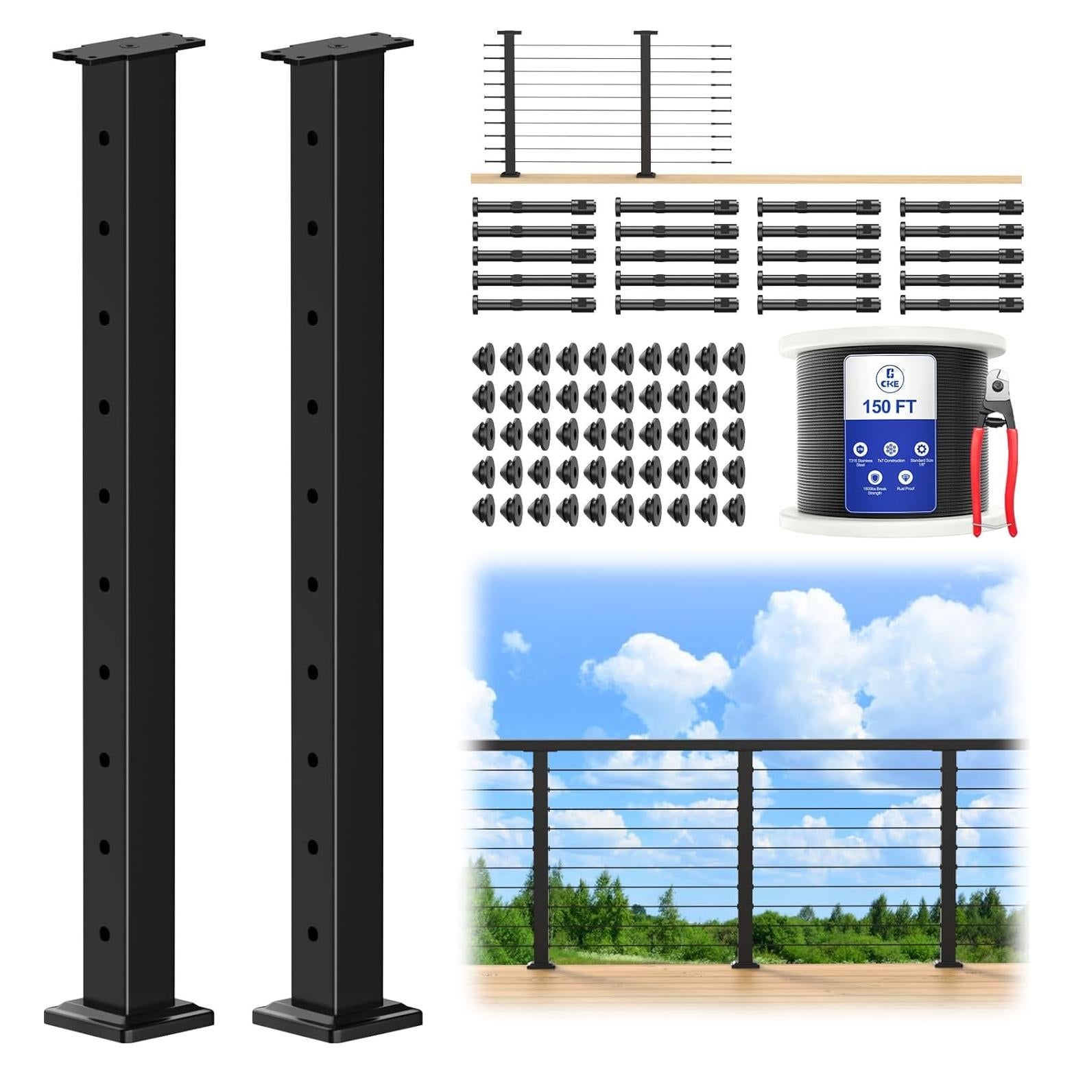 CKE Kit de Barandilla de Cable 5-10ft Negro 36" (91.44cm) 2Pack