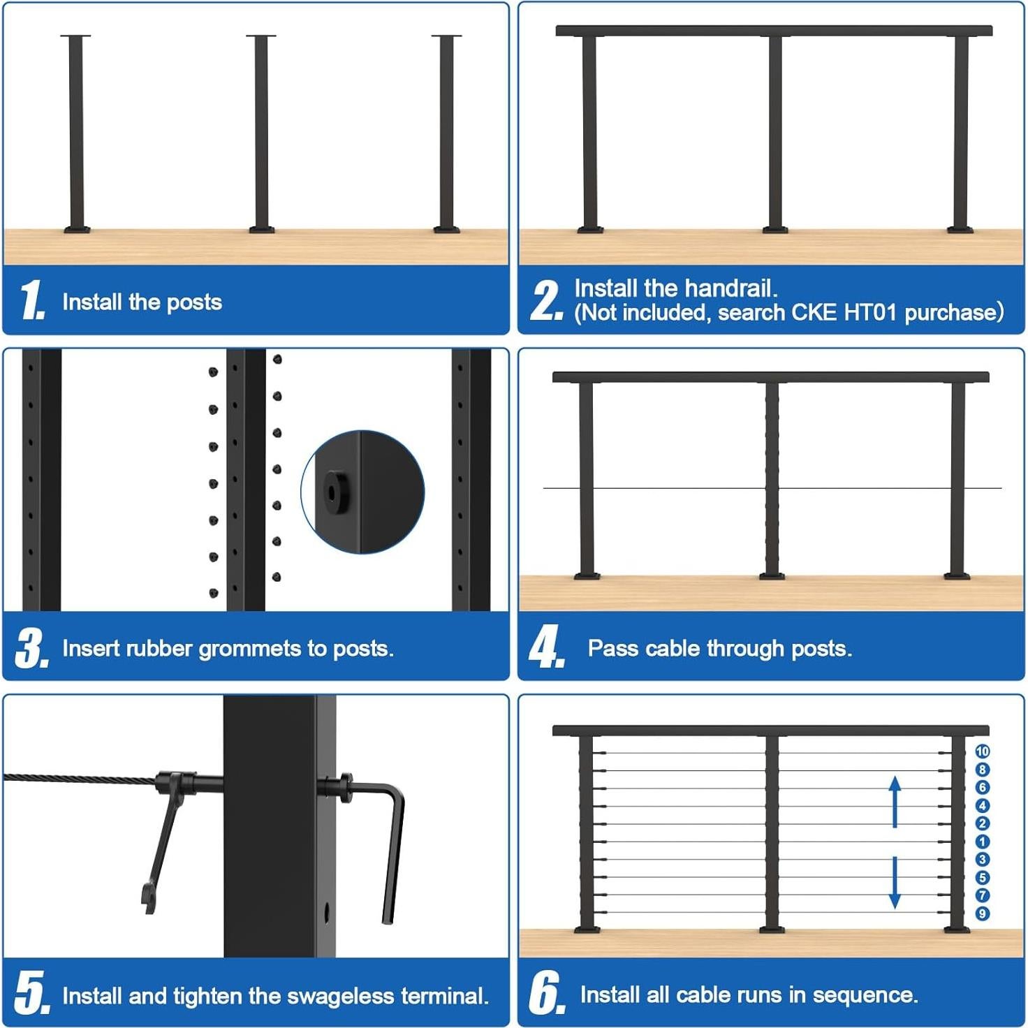 CKE Kit de Barandilla de Cable 5-10ft Negro 36" (91.44cm) 2Pack