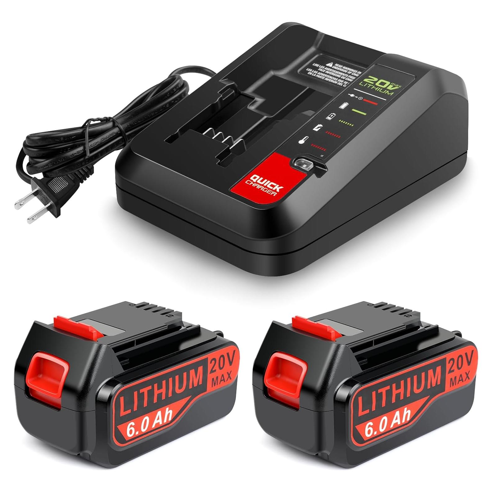 Paquete de 2 Baterías de Litio 20V 6.0Ah LBX4020 Black & Decker