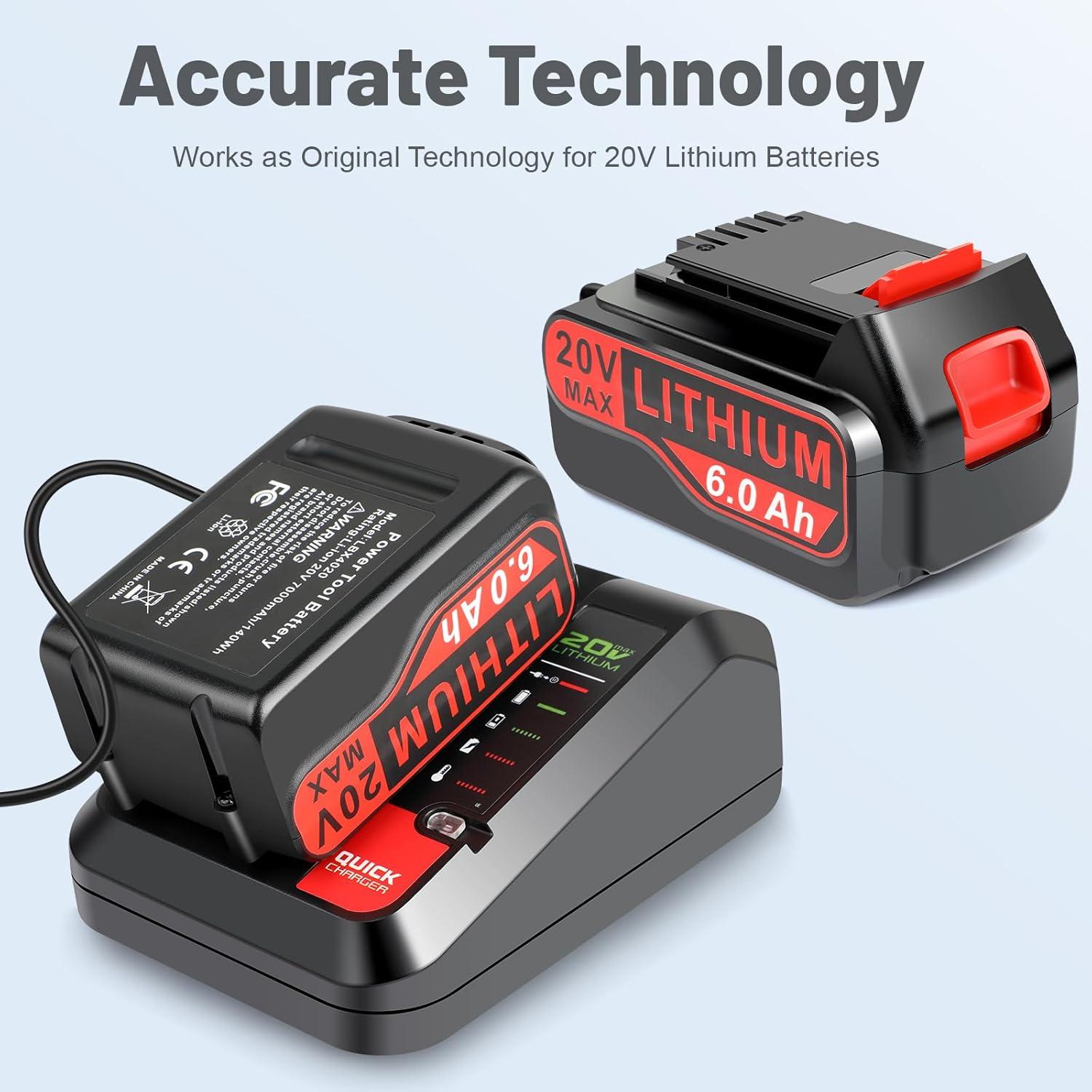 Paquete de 2 Baterías de Litio 20V 6.0Ah LBX4020 Black & Decker