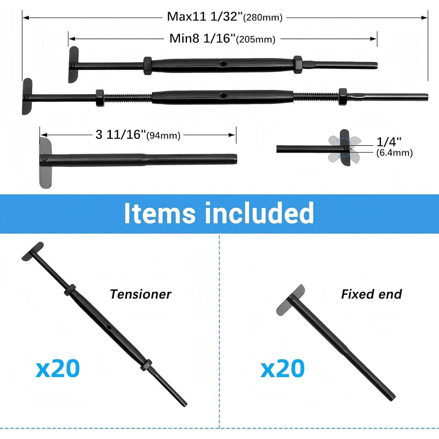 Kit de Barandilla de Cable Helffer 20 Pares Negro 1/8" (3.18 mm)