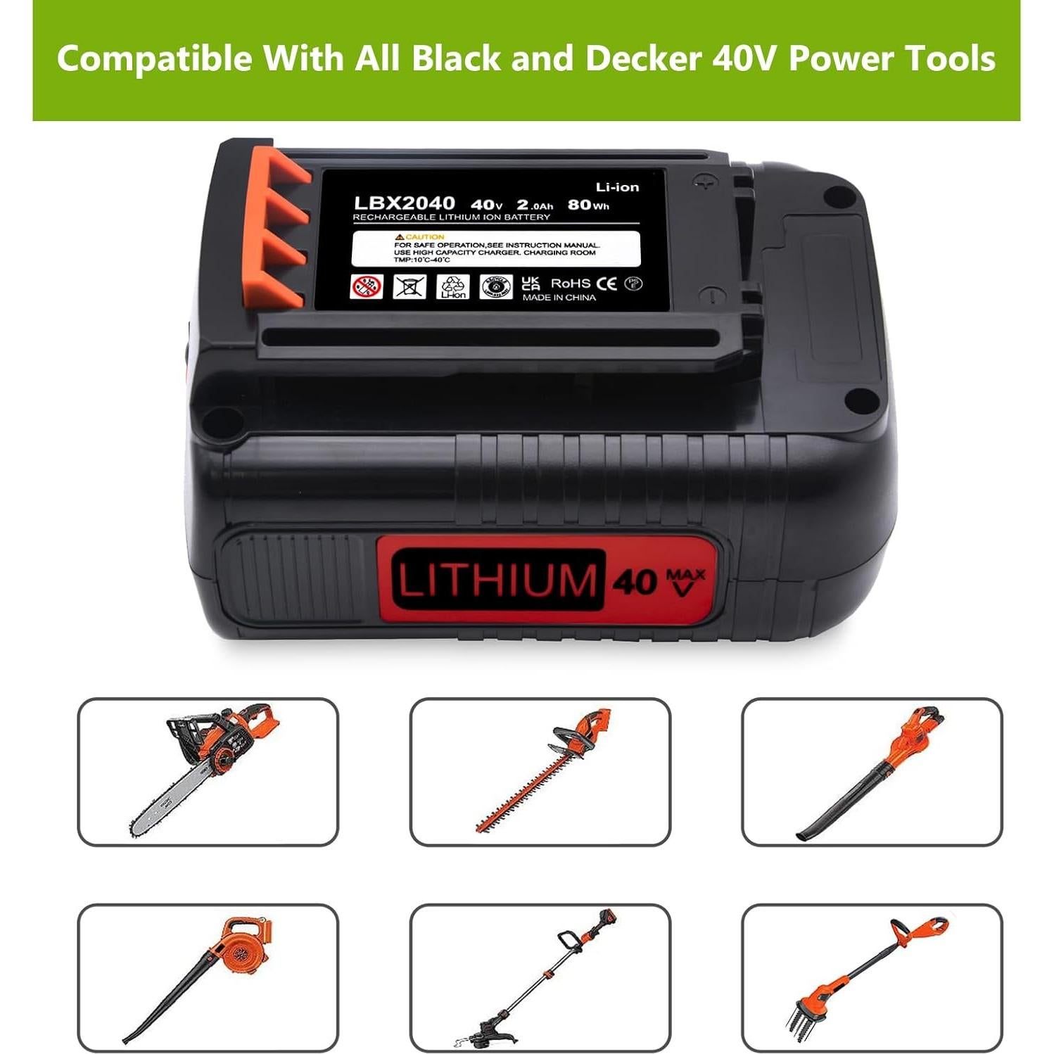 Batería de Reemplazo 40V 2000mAh Black and Decker LBX2040