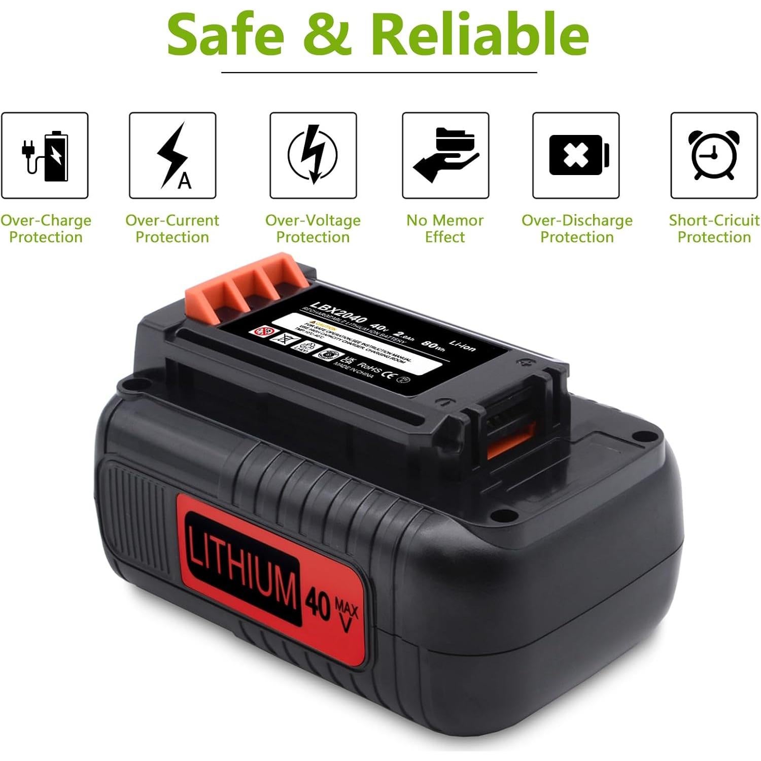 Batería de Reemplazo 40V 2000mAh Black and Decker LBX2040