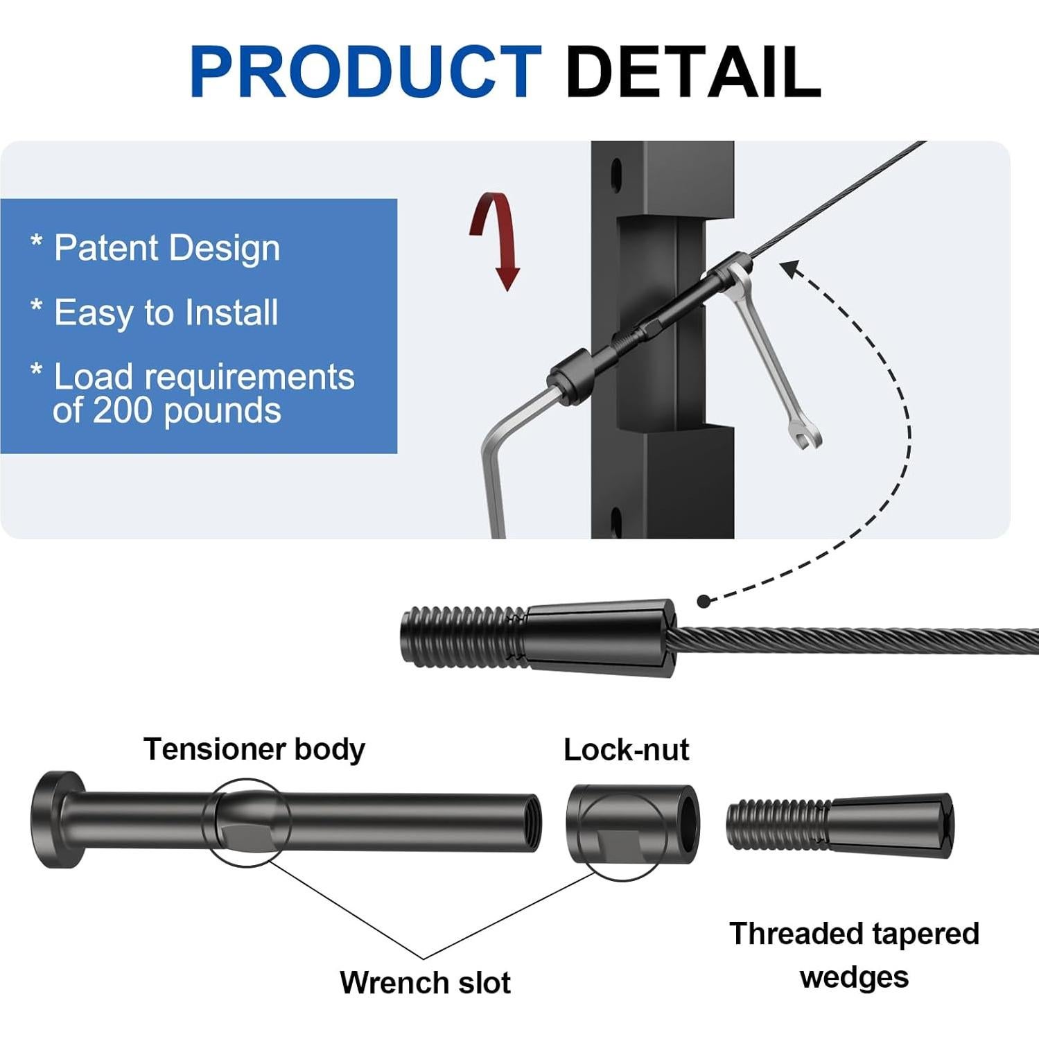 Kit de Barandilla de Cable Sin Swageless BLIKA 20 Paquetes Negro