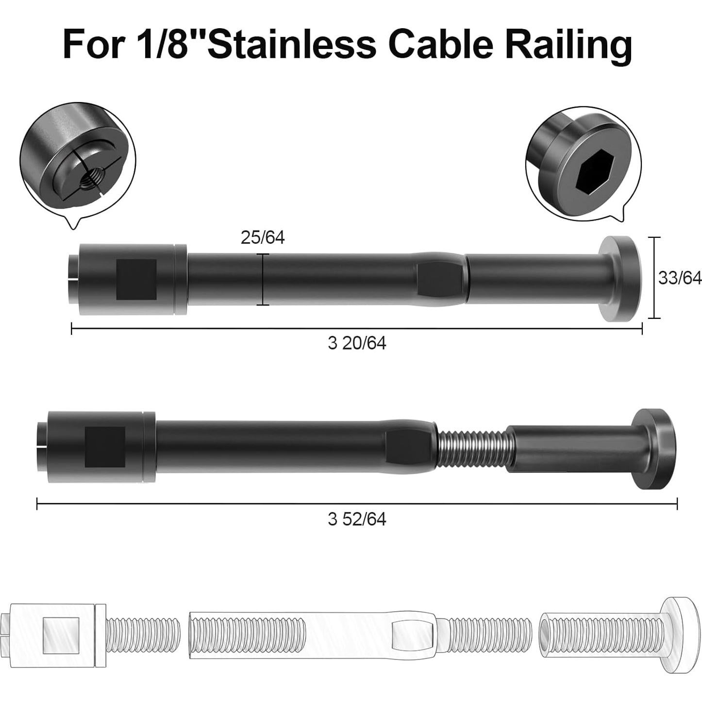 Kit de Barandilla de Cable Sin Swageless BLIKA 10 Piezas Negro