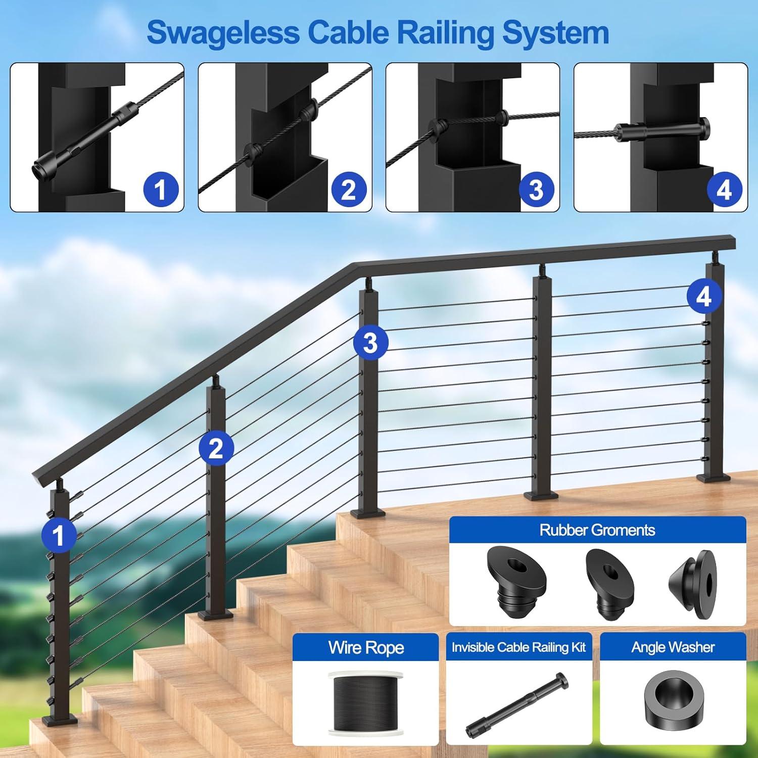 Kit de Barandilla de Cable Sin Swageless BLIKA 10 Piezas Negro