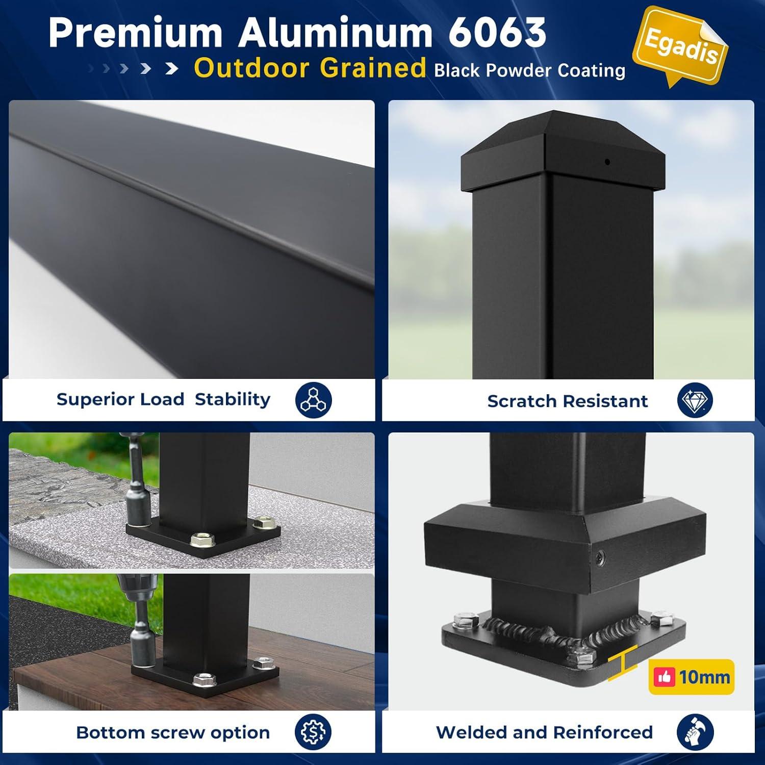 Poste de Barandilla de Aluminio Egadis 114.3cm Negro Texturizado