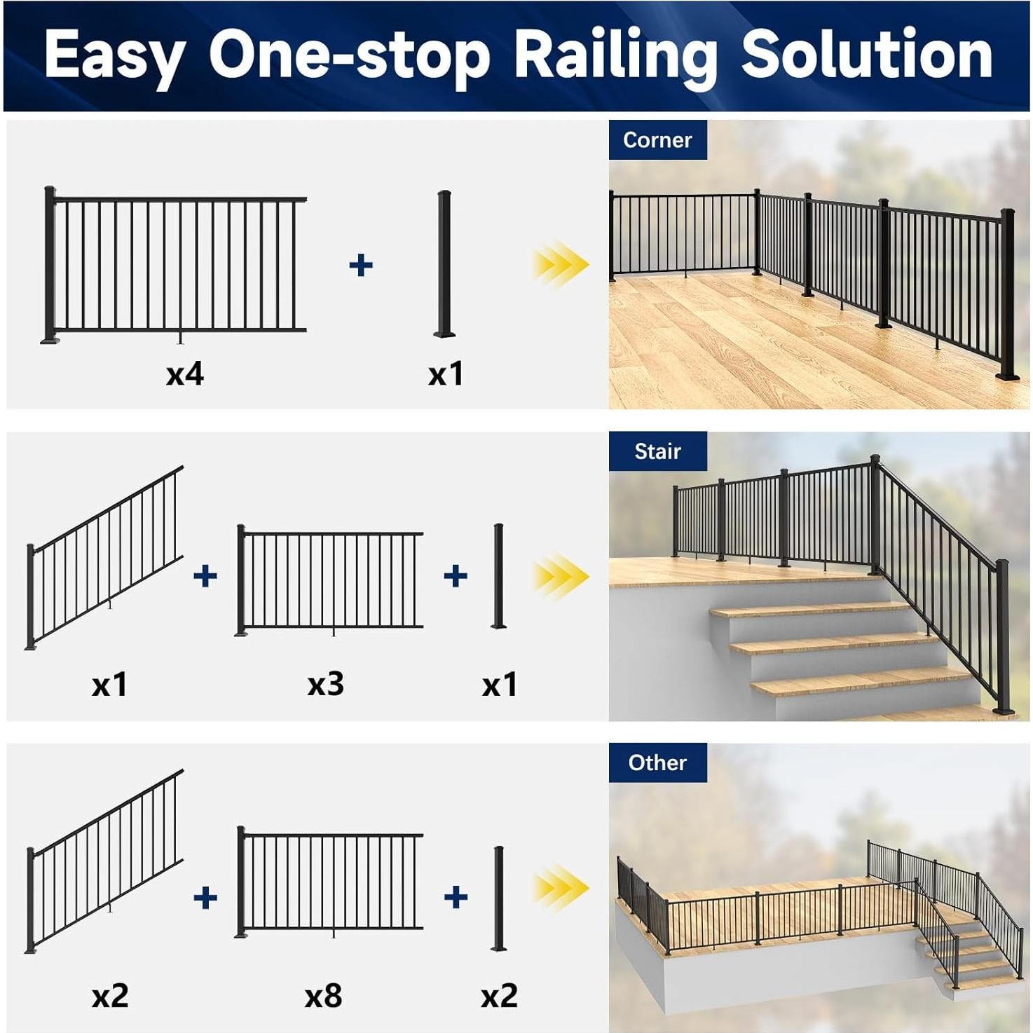 Poste de Barandilla de Aluminio Egadis 114.3cm Negro Texturizado