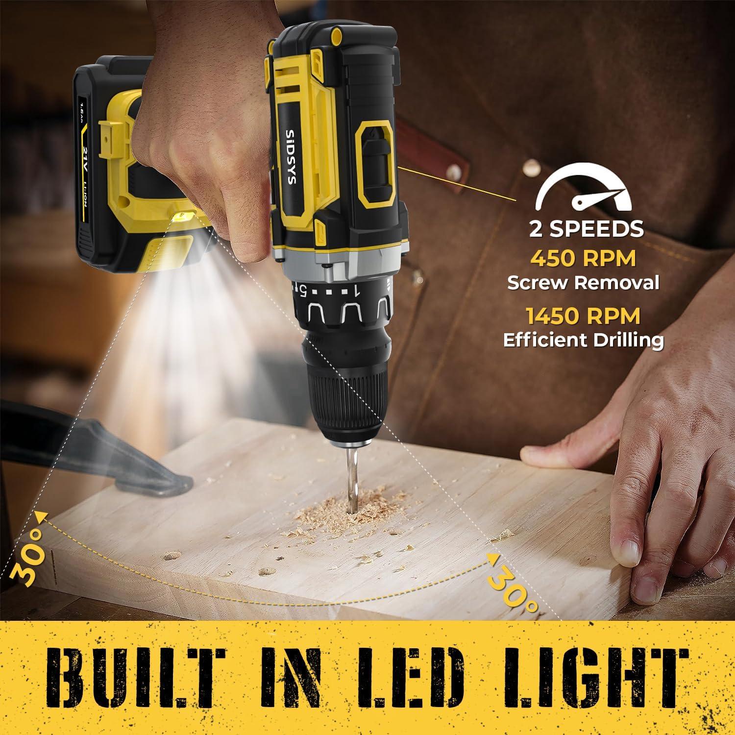 Taladro Eléctrico Inalámbrico SIDSYS 21V con Luz LED y 2 Velocidades