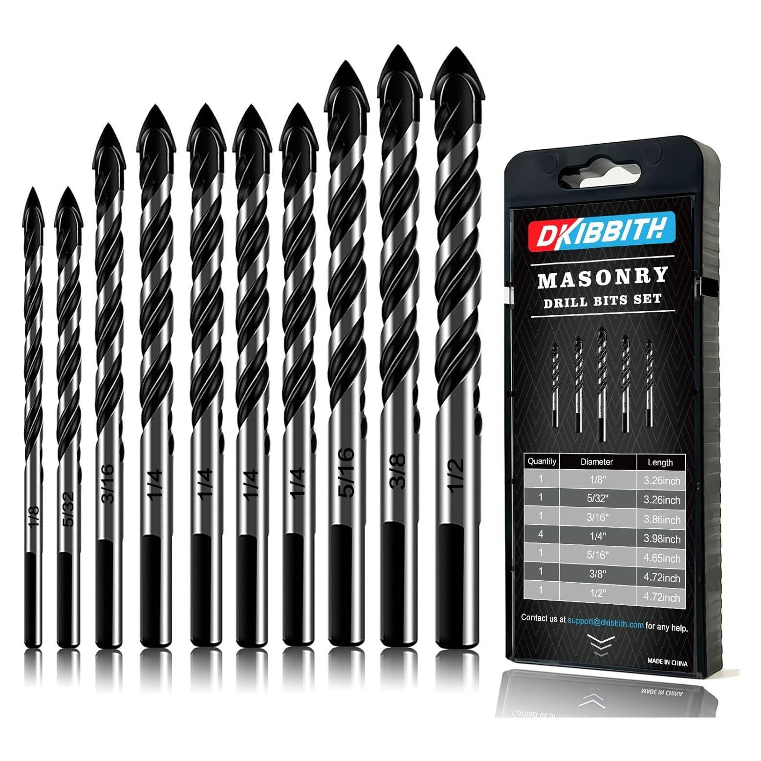 Juego de Brocas de Mampostería 10 Piezas DKIBBITH 3.2 a 12.7 mm