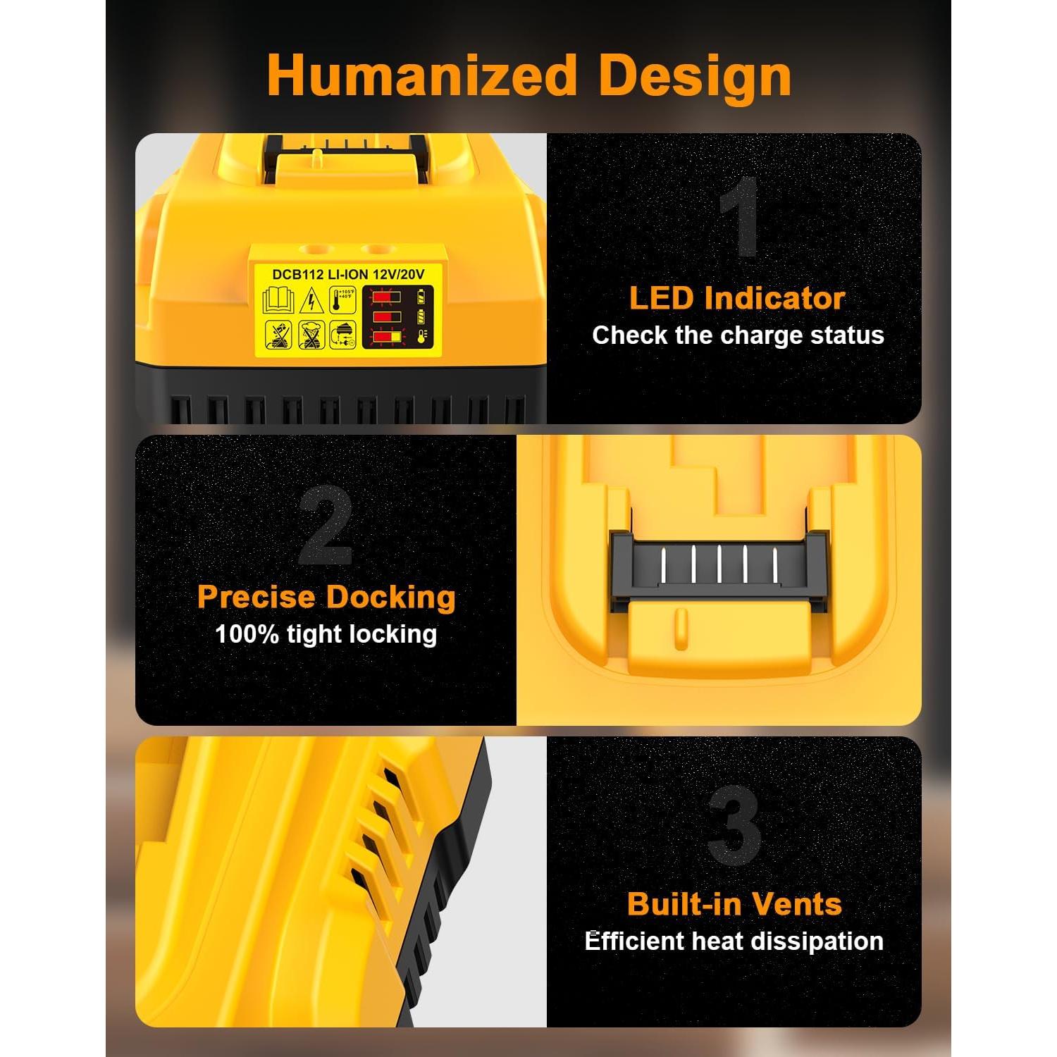 Cargador de Batería DCB112 COOMYXIN 20V MAX Amarillo